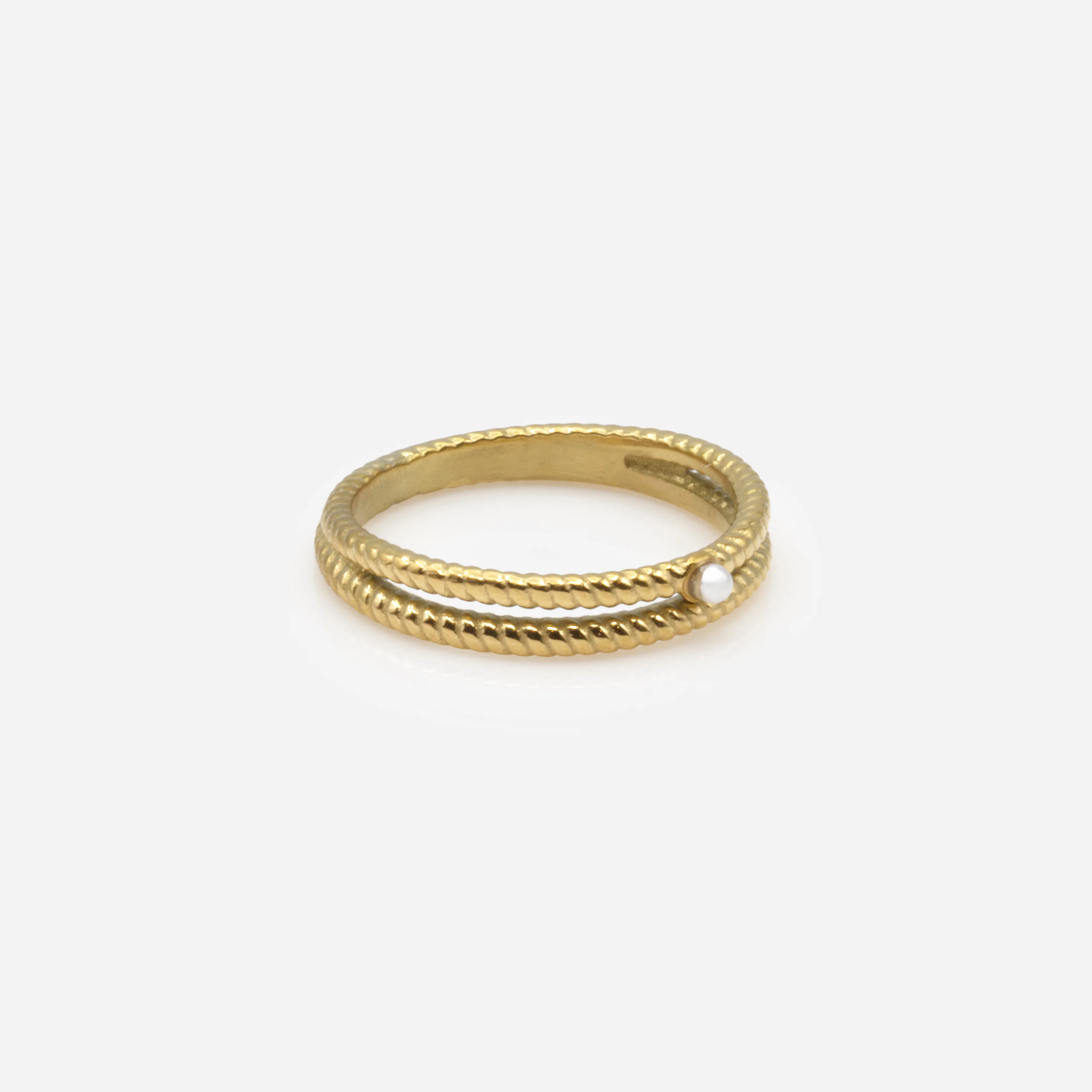 Bague dorée double avec petite perle en acier inoxydable - Image 3