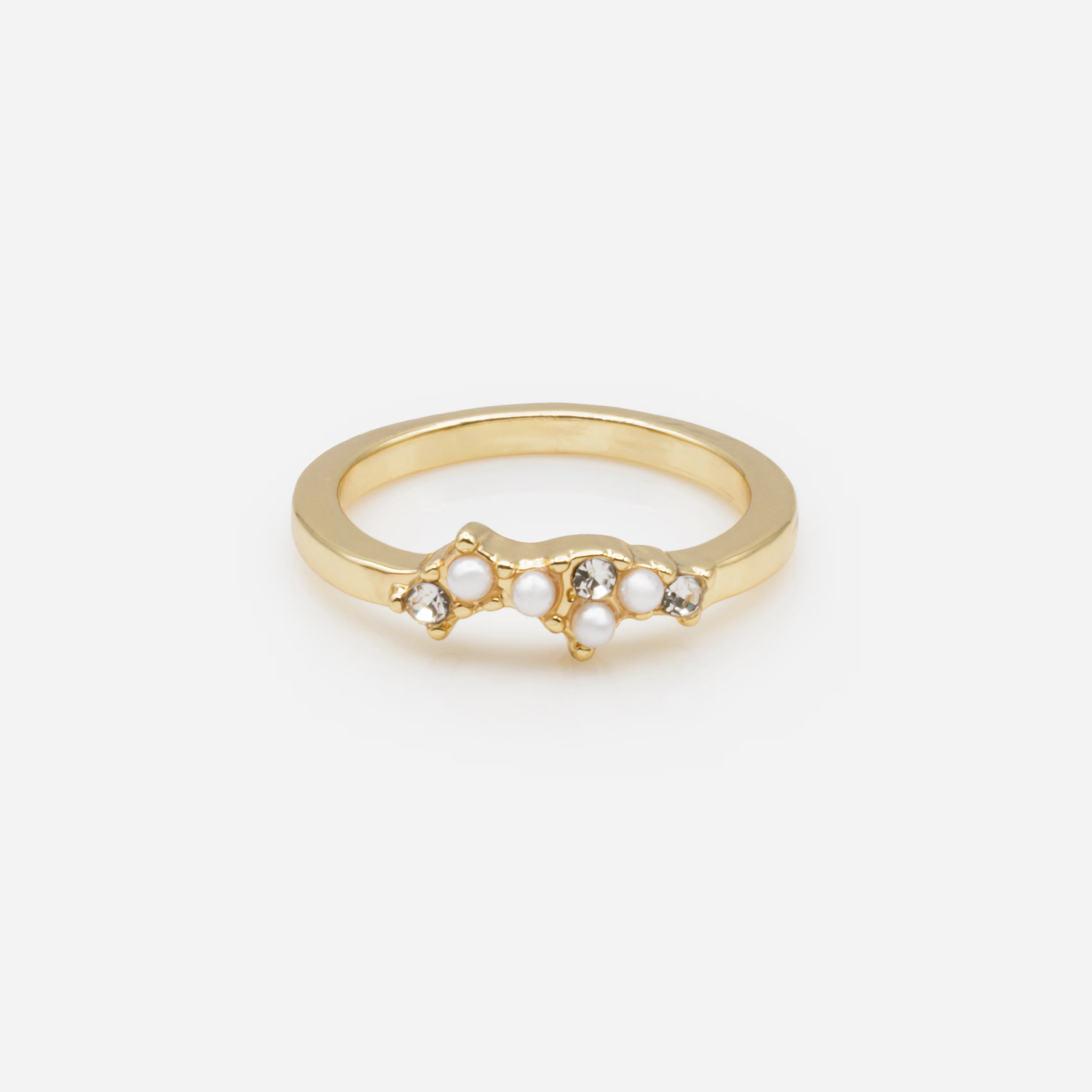 Bague dorée petites perles et zircons cubiques