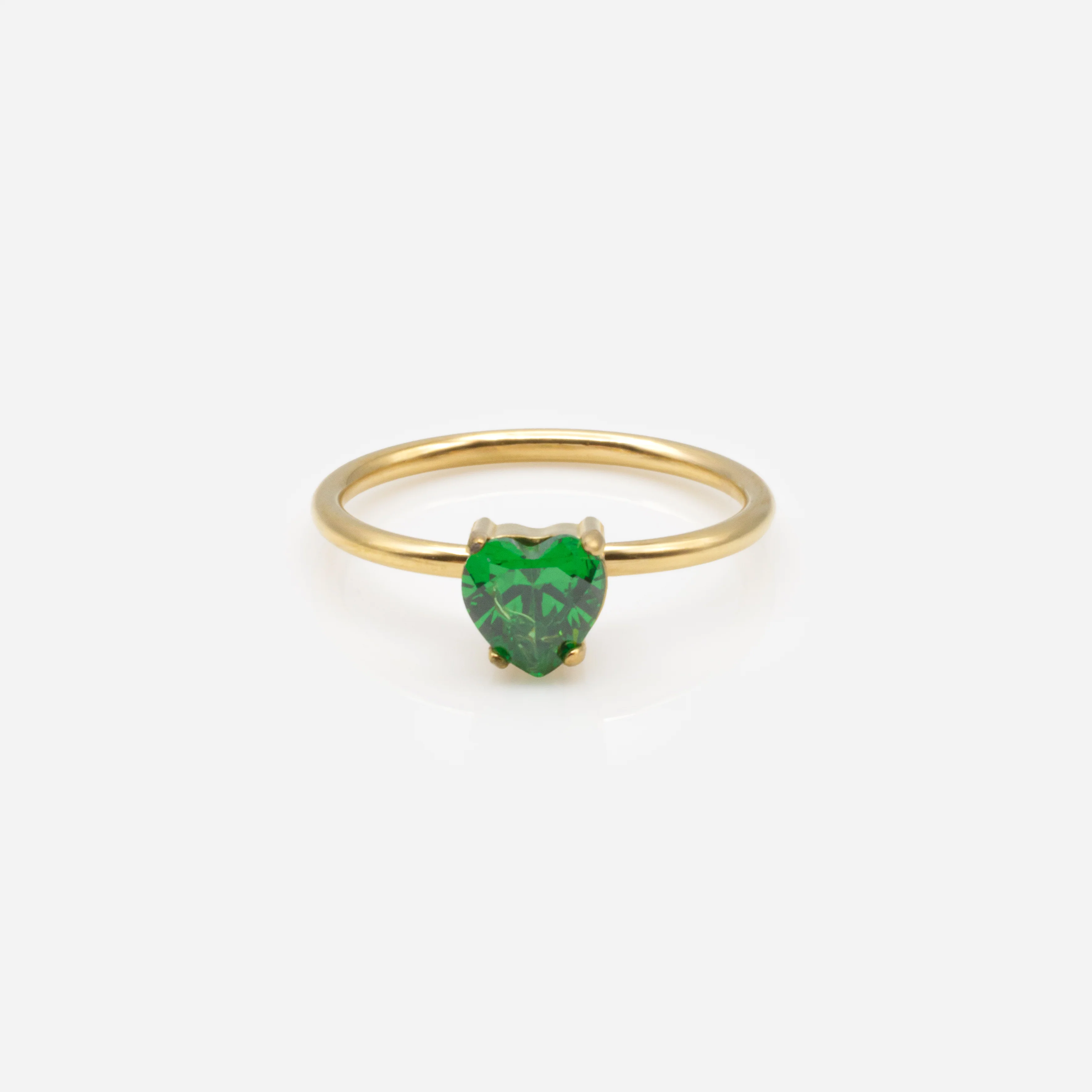 Bague dorée avec zircon cubique coeur vert en acier inoxydable