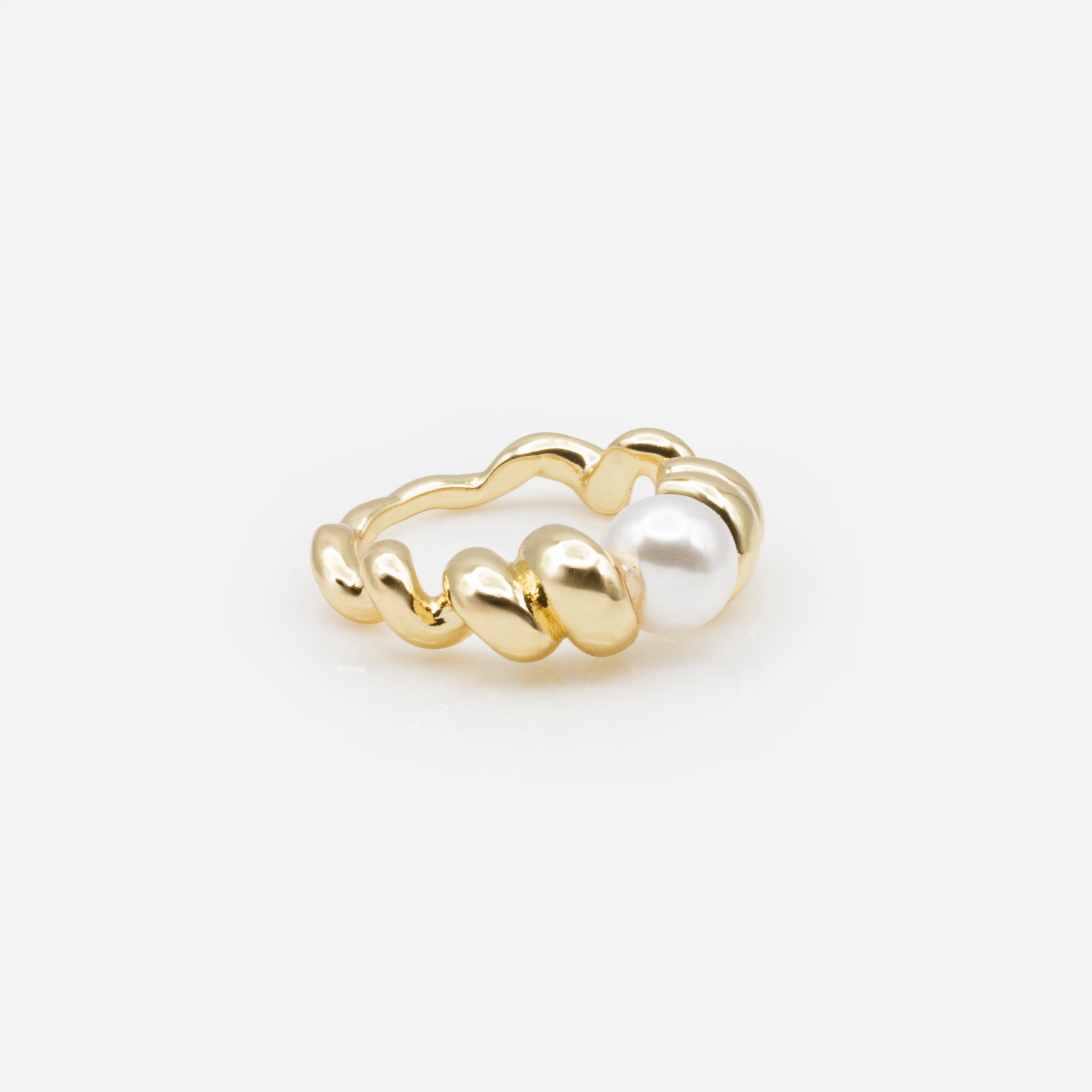 Bague dorée torsadée avec perle centrale - Image 3