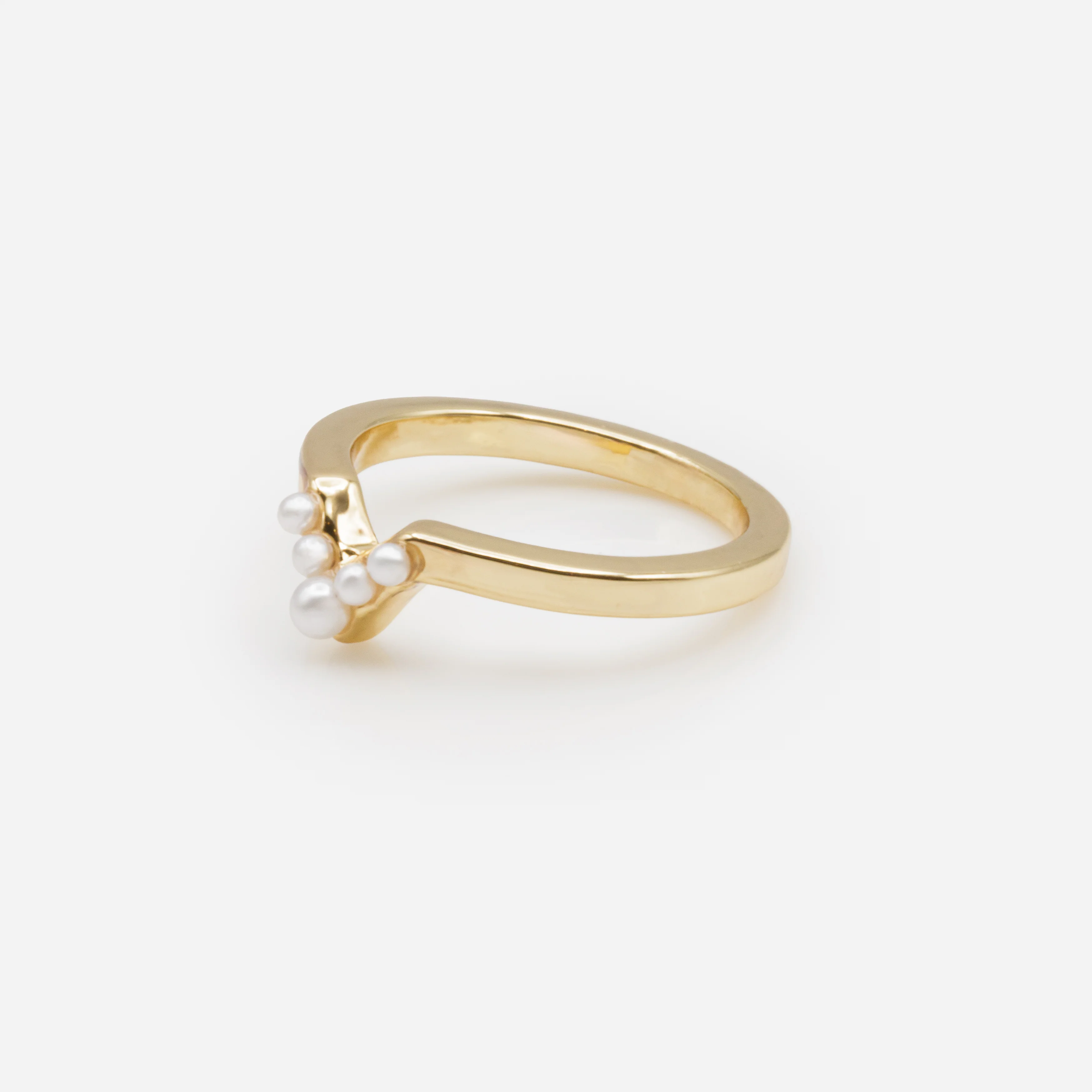 Bague dorée avec petites perles en "V" - Image 2