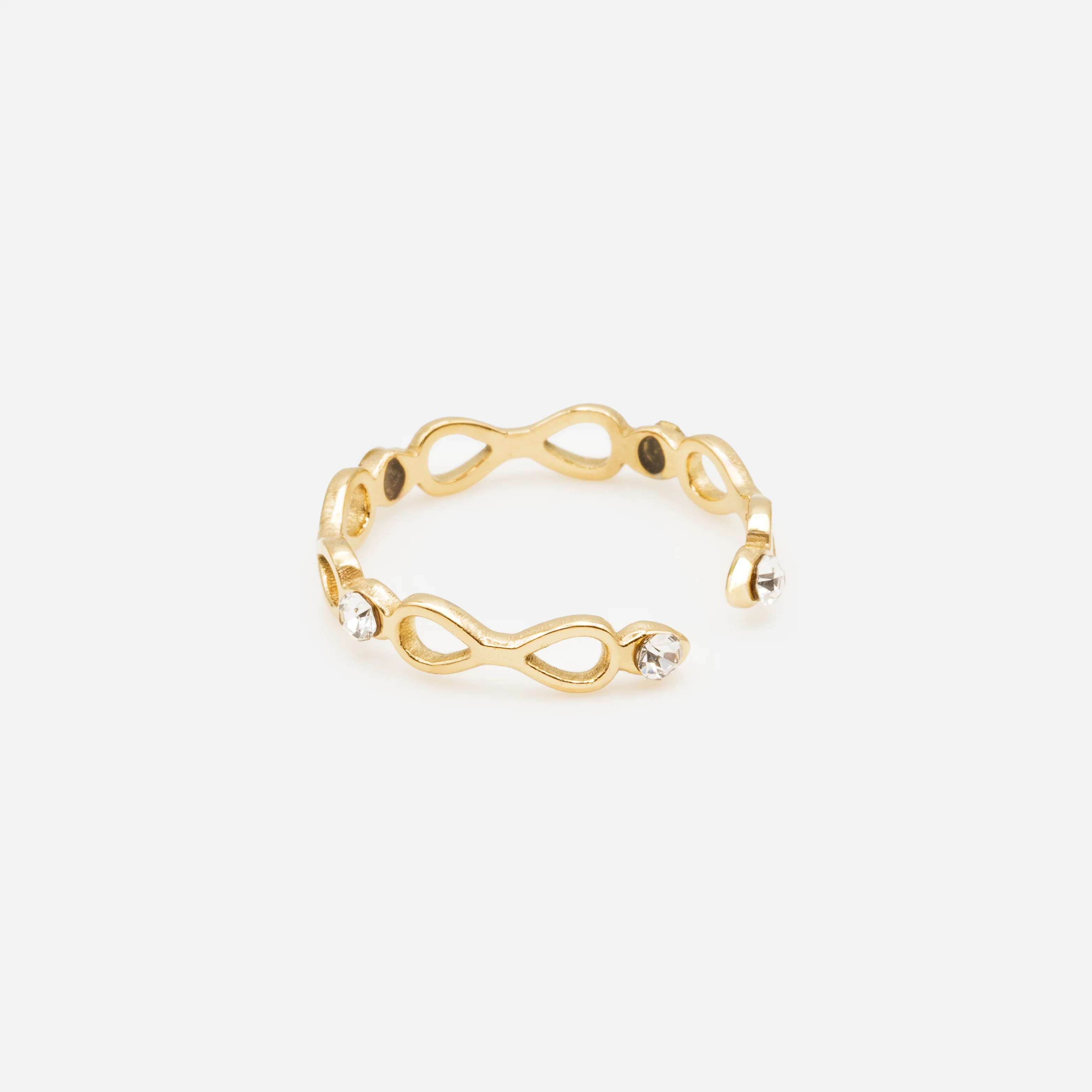 Bague ouverte anneau infini doré avec zircons cubiques en acier inoxydable - Image 3