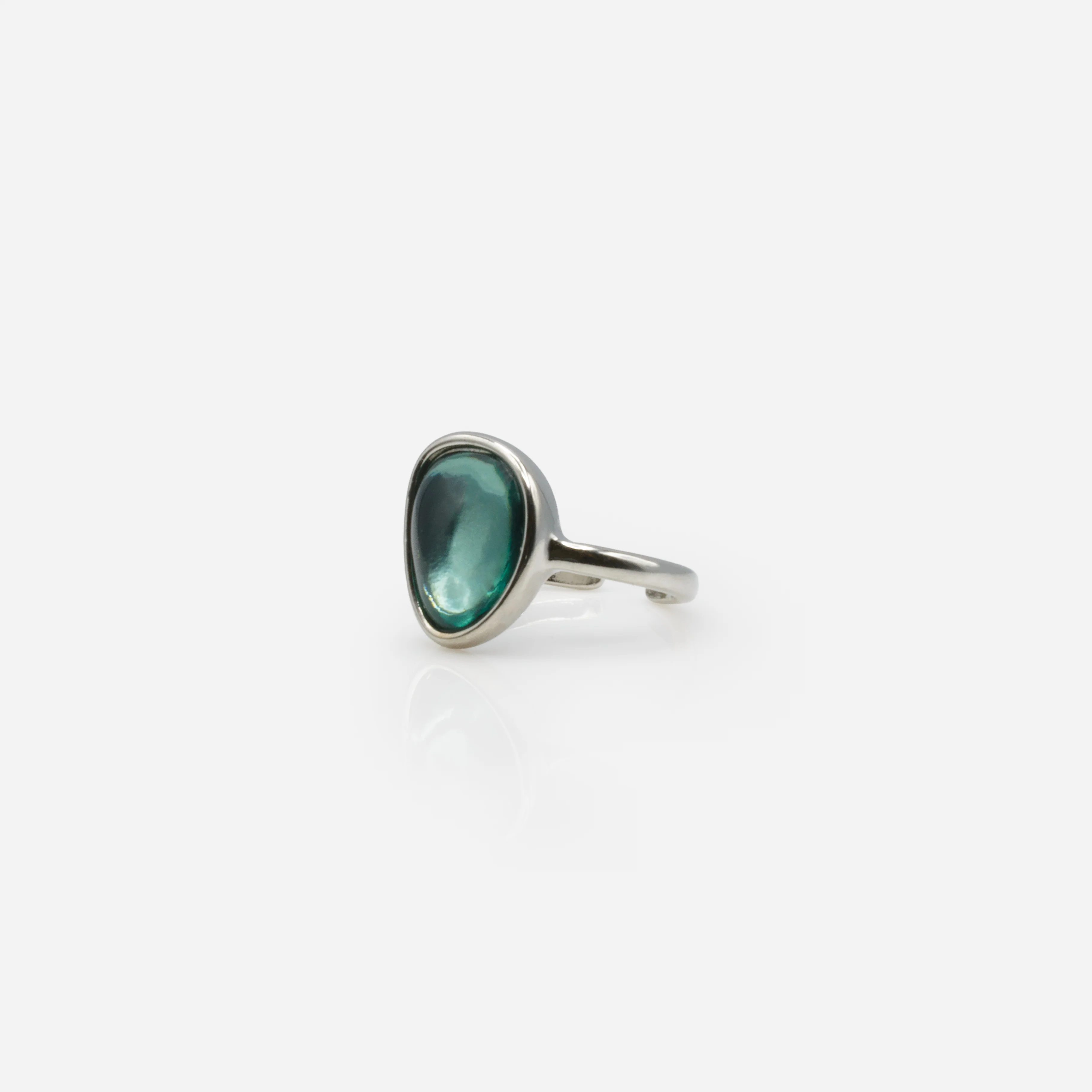 Bague ouverte argentée pierre turquoise translucide - Image 3