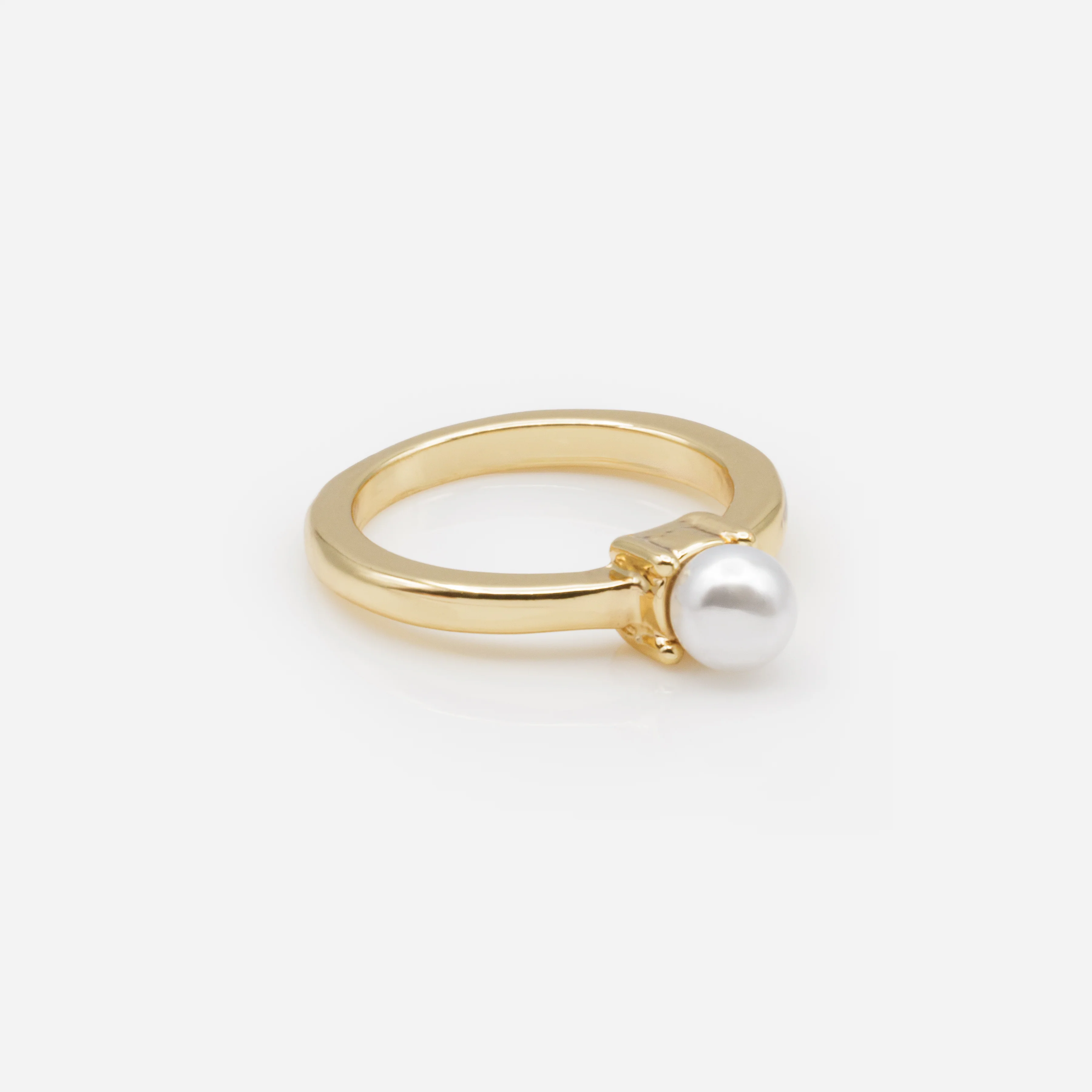 Bague dorée perle solitaire - Image 3