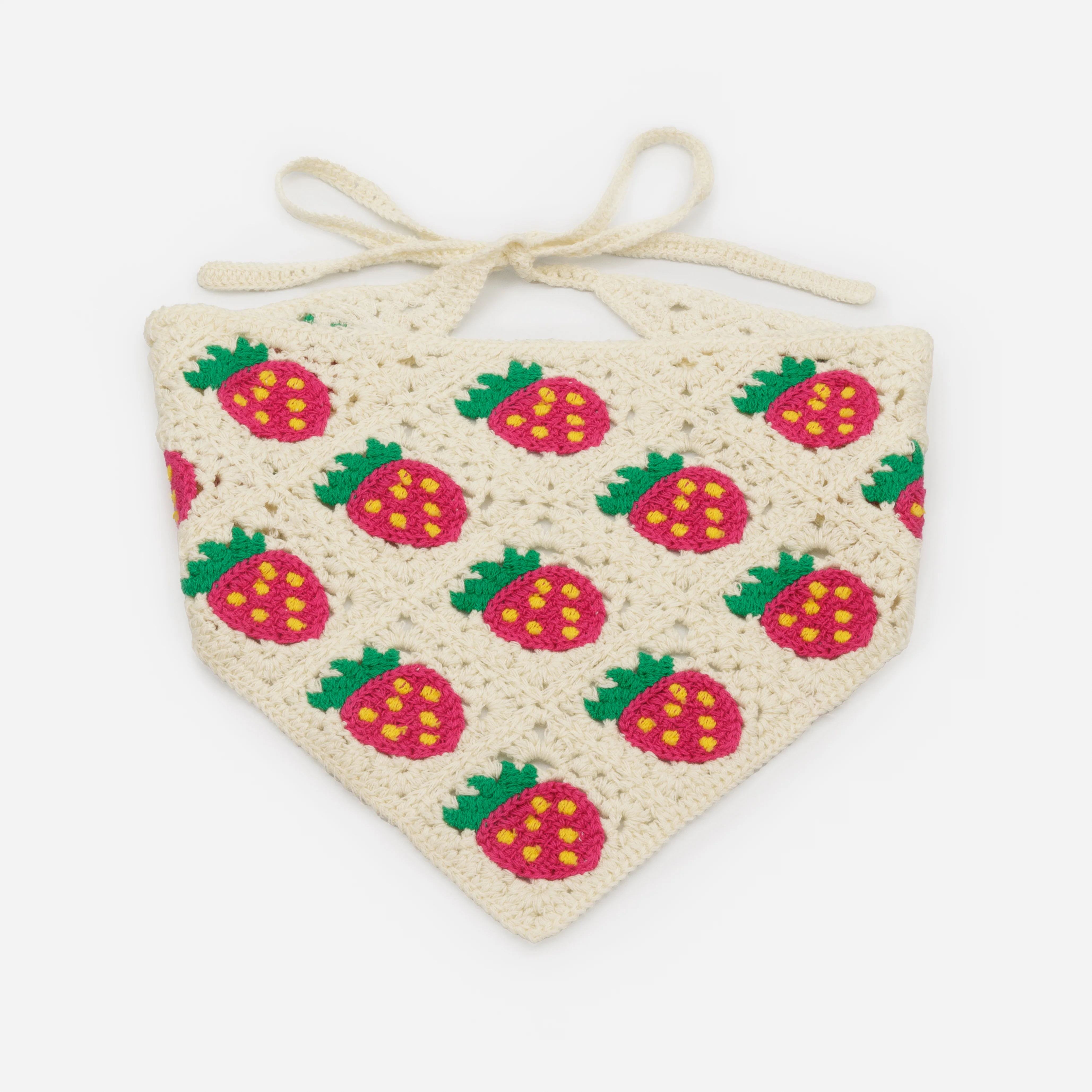 Bandana au crochet avec fraises roses
