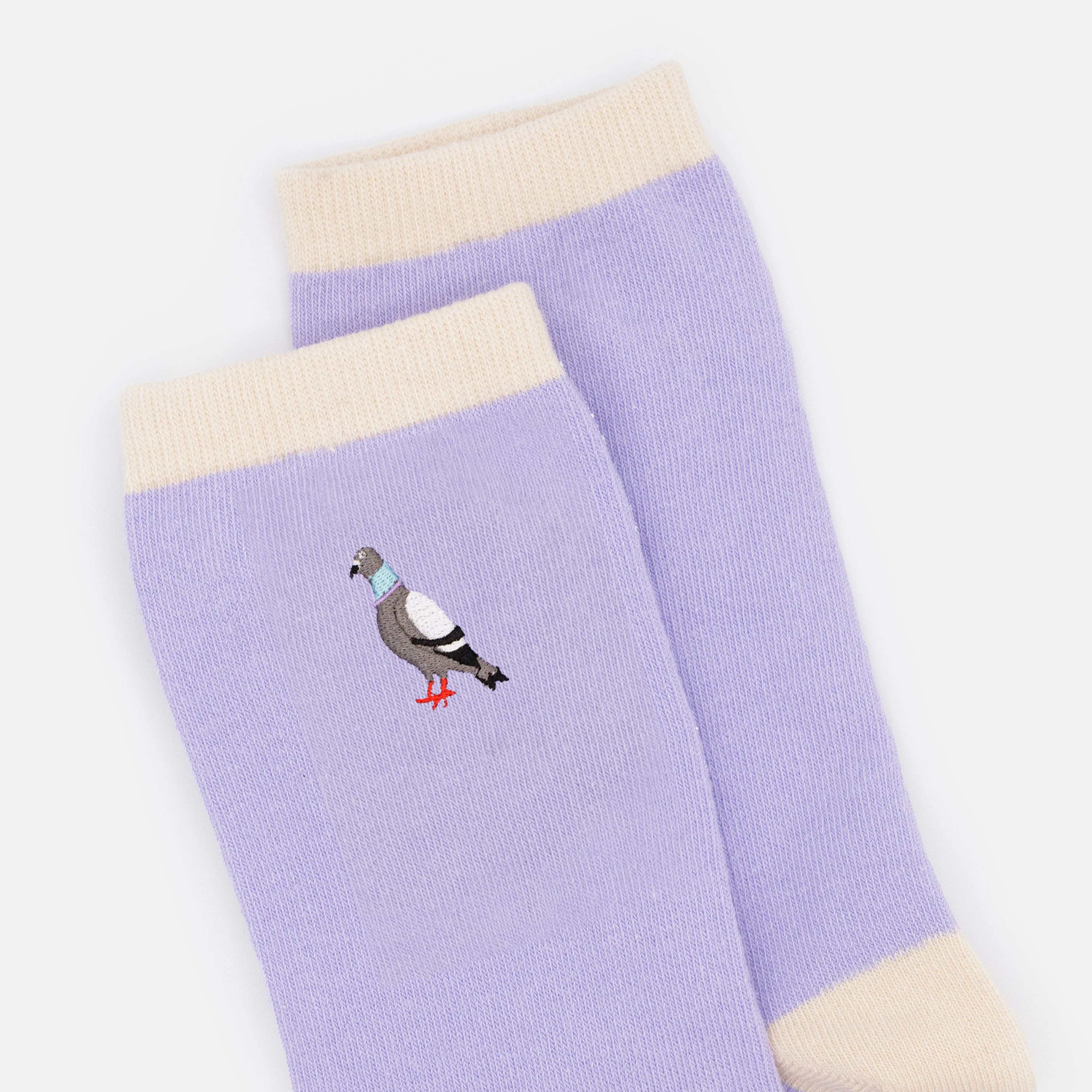 Bas lilas & beiges avec broderie pigeon - Image 2