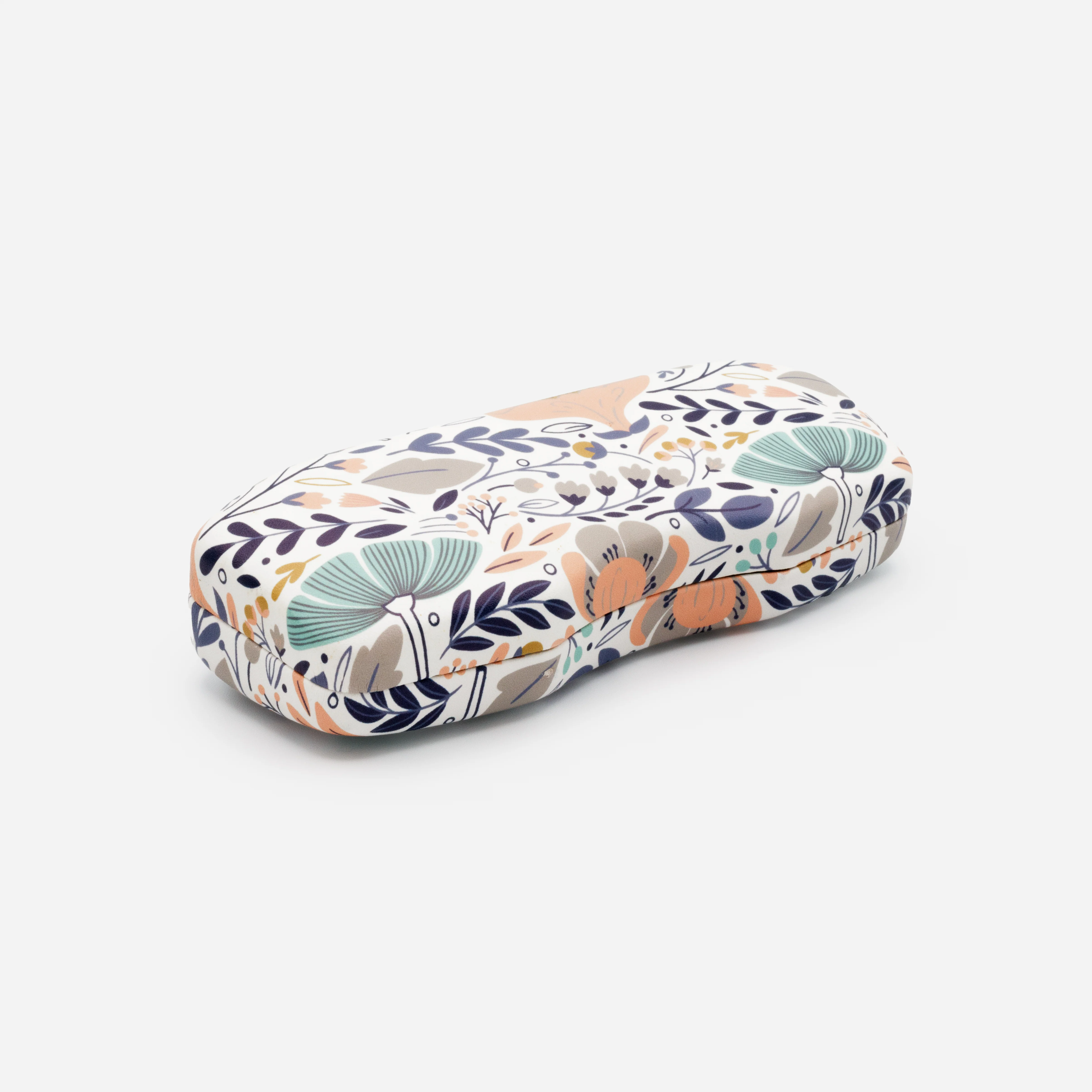 Ătui Ă lunettes blanc Ă motif floral turquoise et pĂȘche