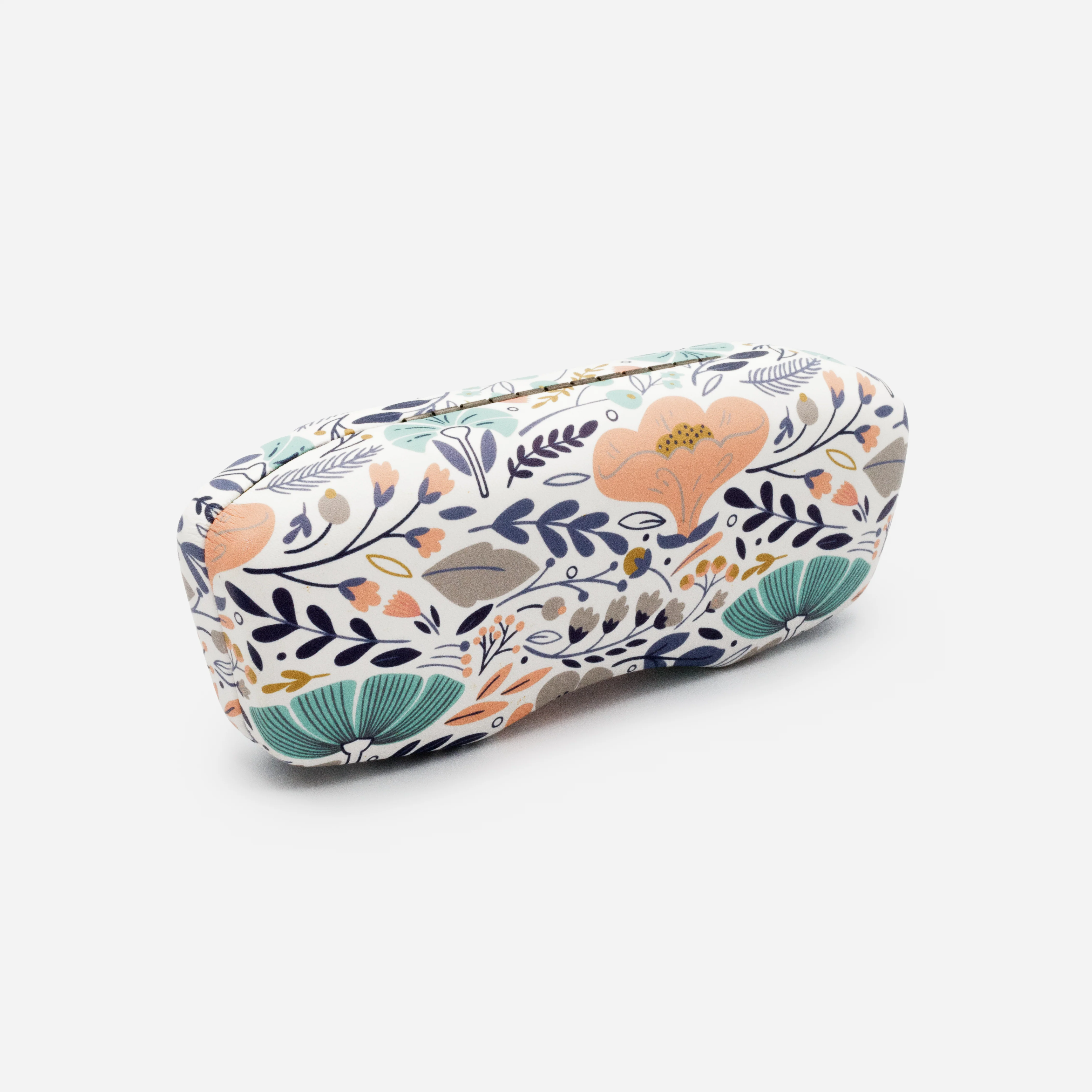 Ătui Ă lunettes blanc Ă motif floral turquoise et pĂȘche - Image 2