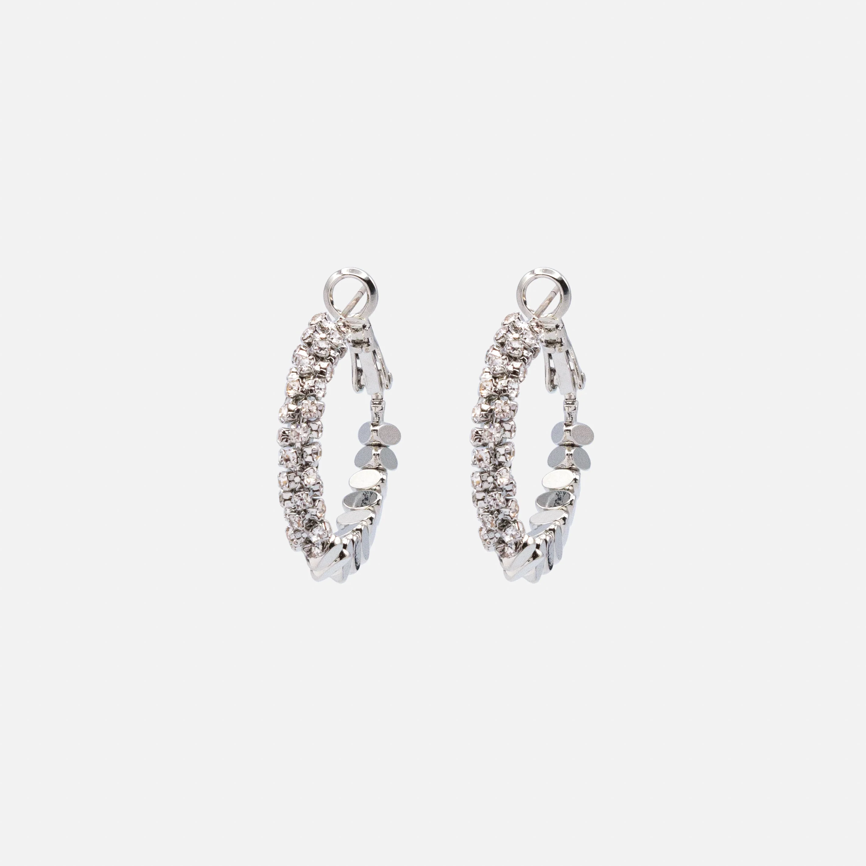 Boucles d'oreilles anneaux argentés billes triangulaires & zircons cubiques