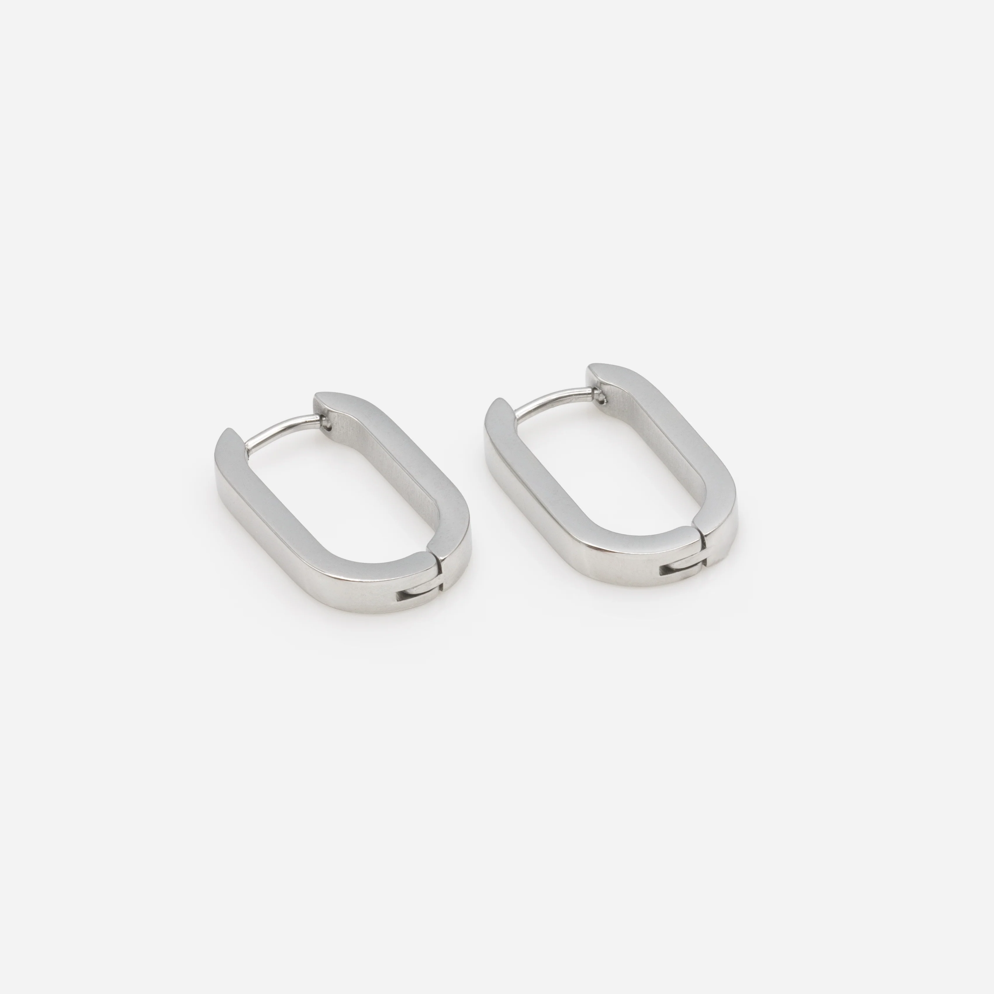 Boucles d'oreilles anneaux argentés ovales en acier inoxydable - Image 2