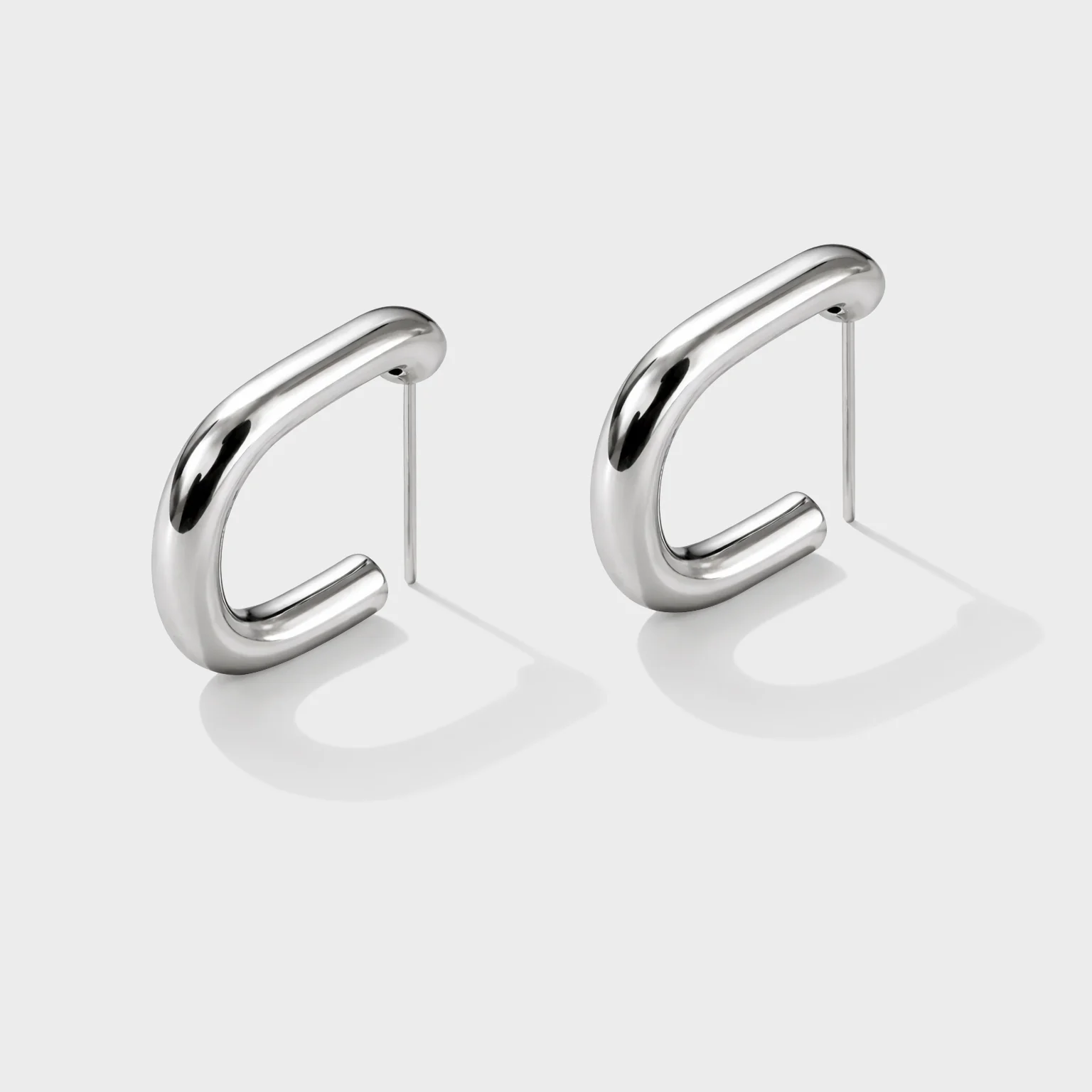 Boucles d'oreilles anneaux argentés rectangulaires en acier inoxydable