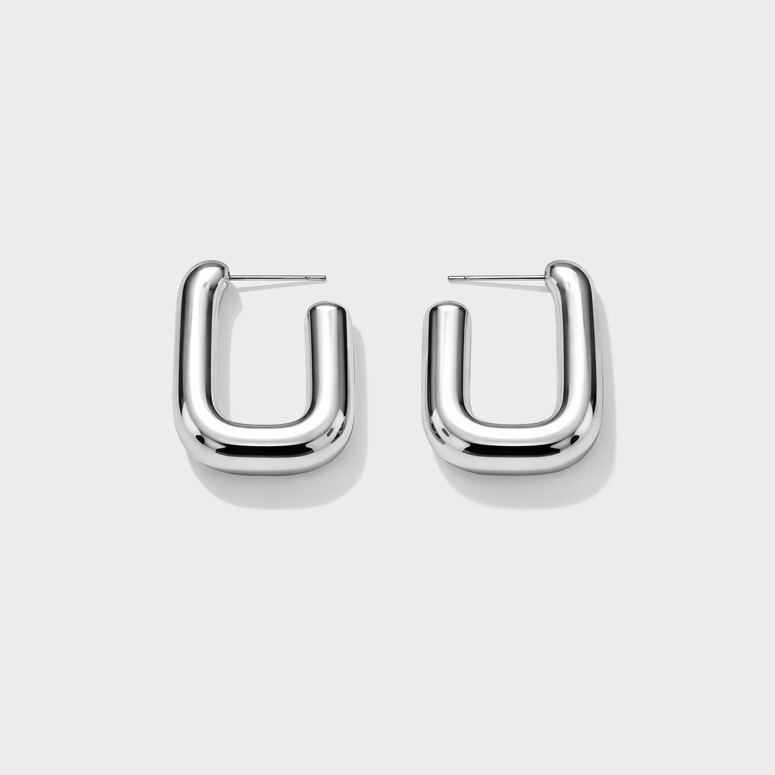 Boucles d'oreilles anneaux argentés rectangulaires en acier inoxydable - Image 2