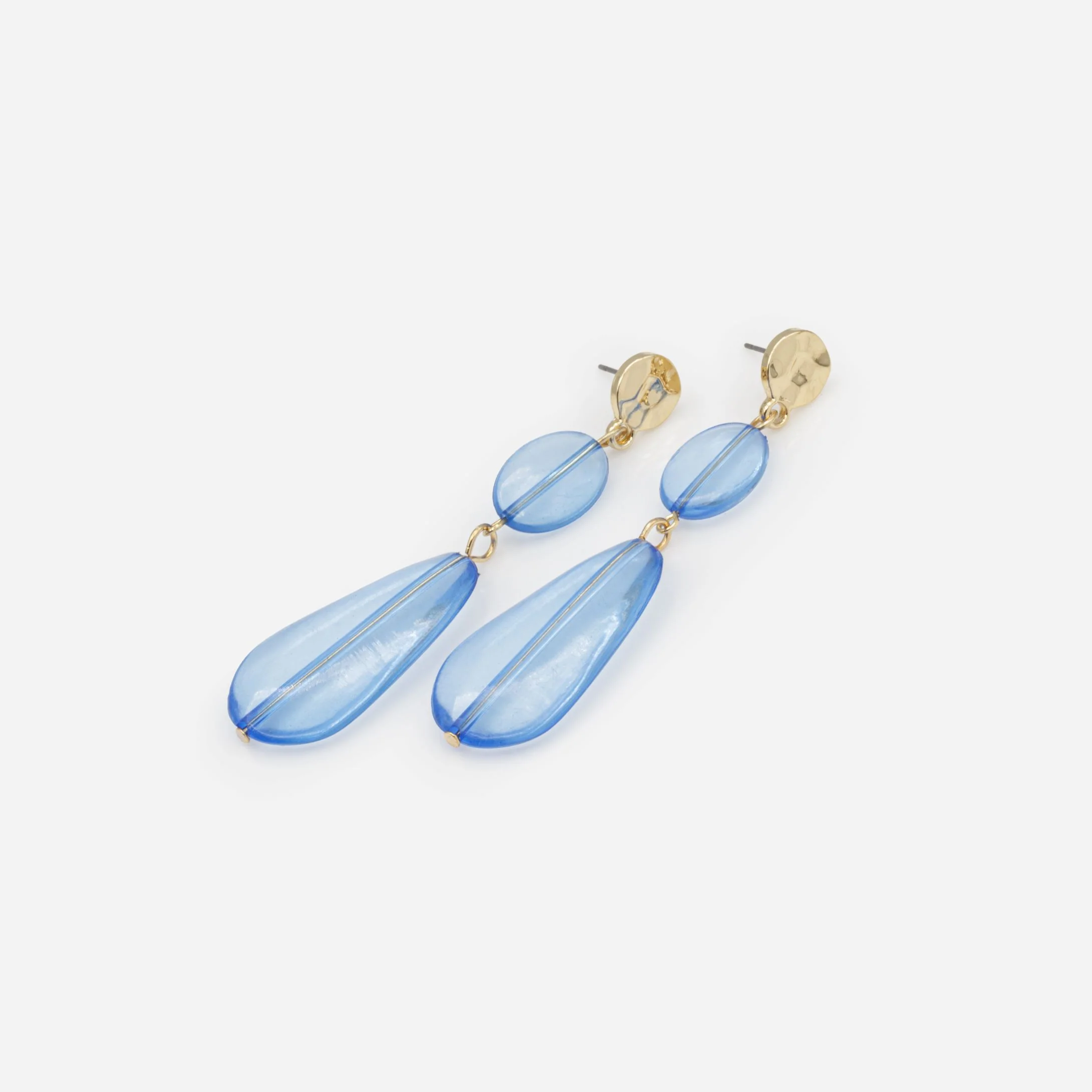 Boucles d'oreilles dorées avec longues breloques bleues translucides - Image 2
