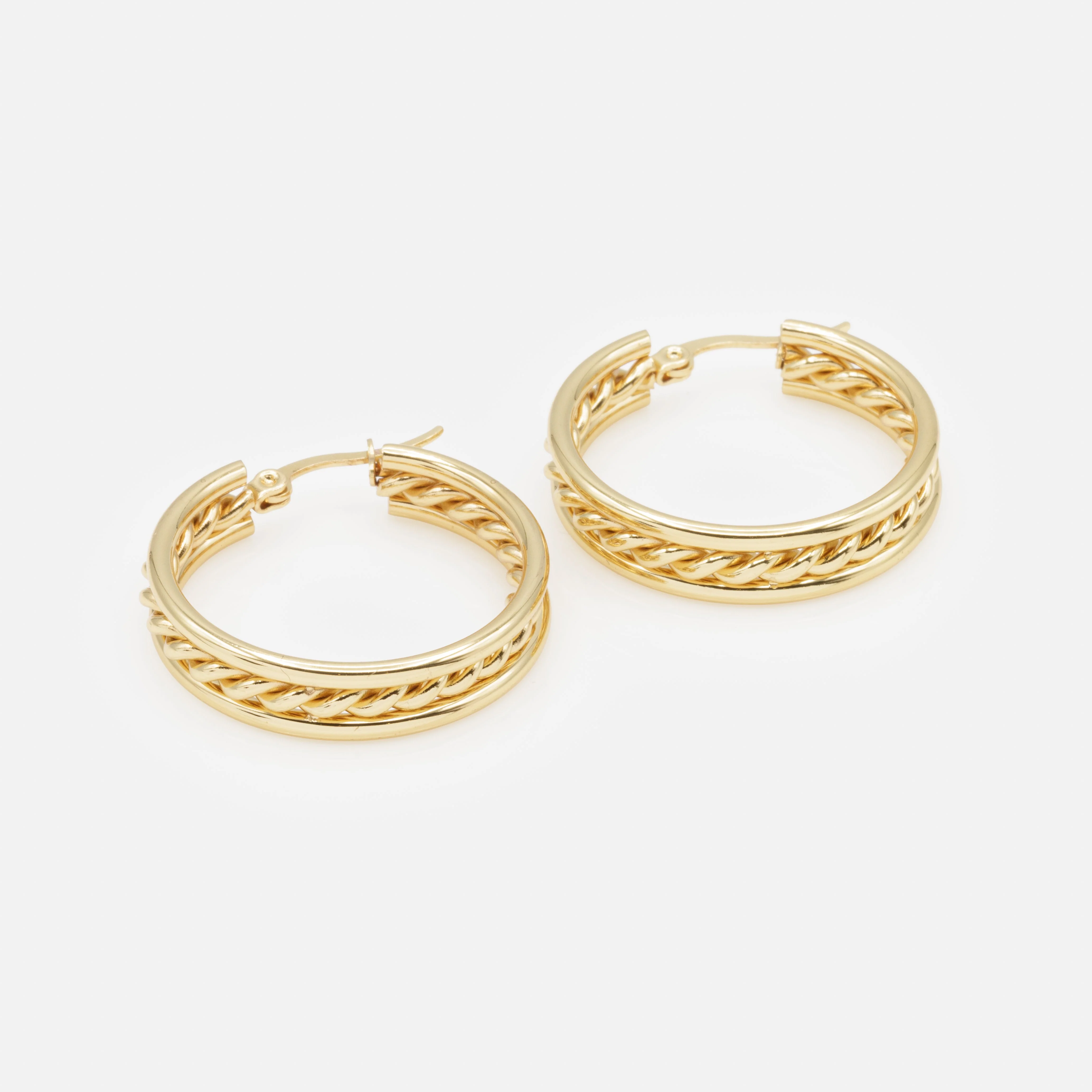 Boucles d'oreilles anneaux dorés torsadés en acier inoxydable - Image 2