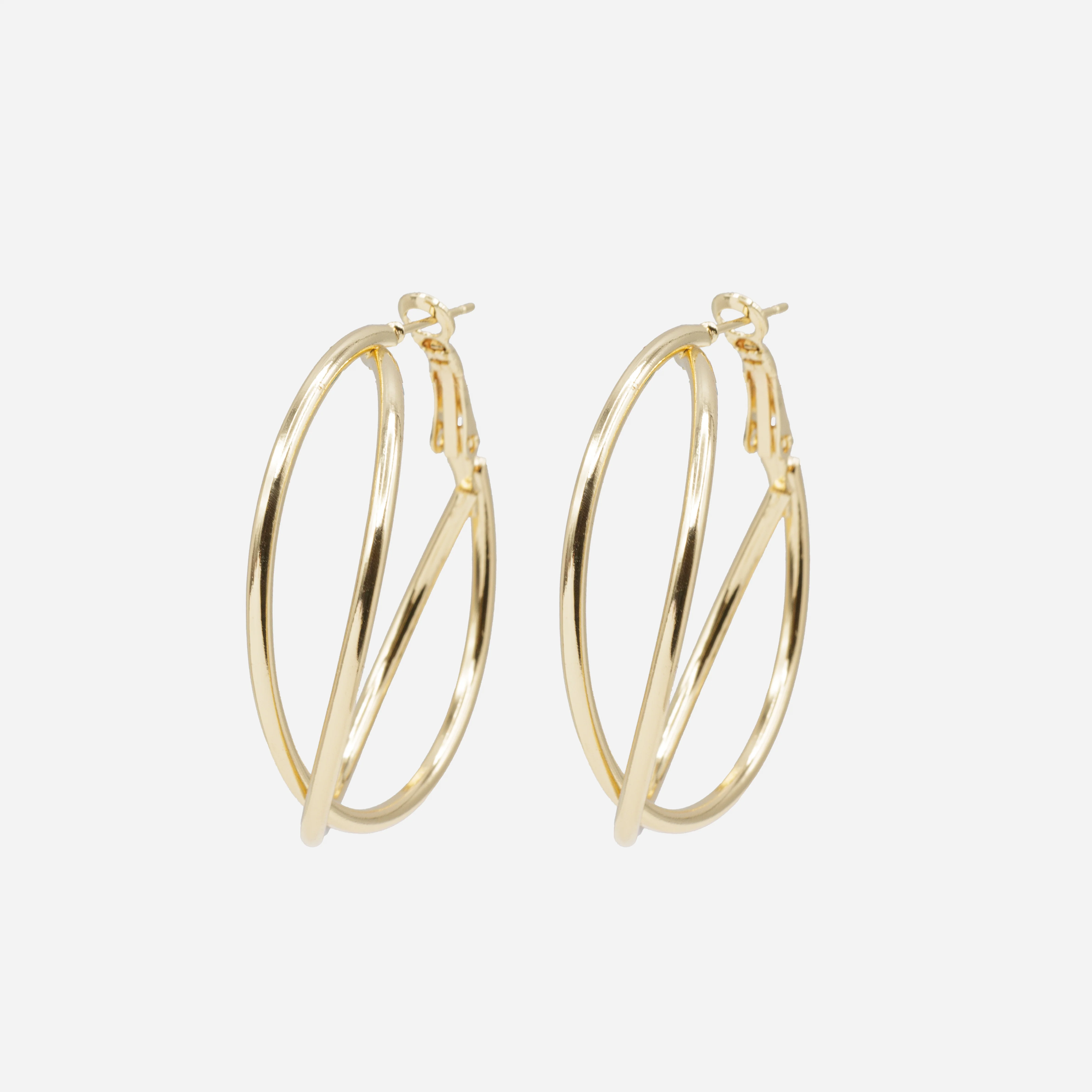 Boucles d'oreilles anneau double croisé doré