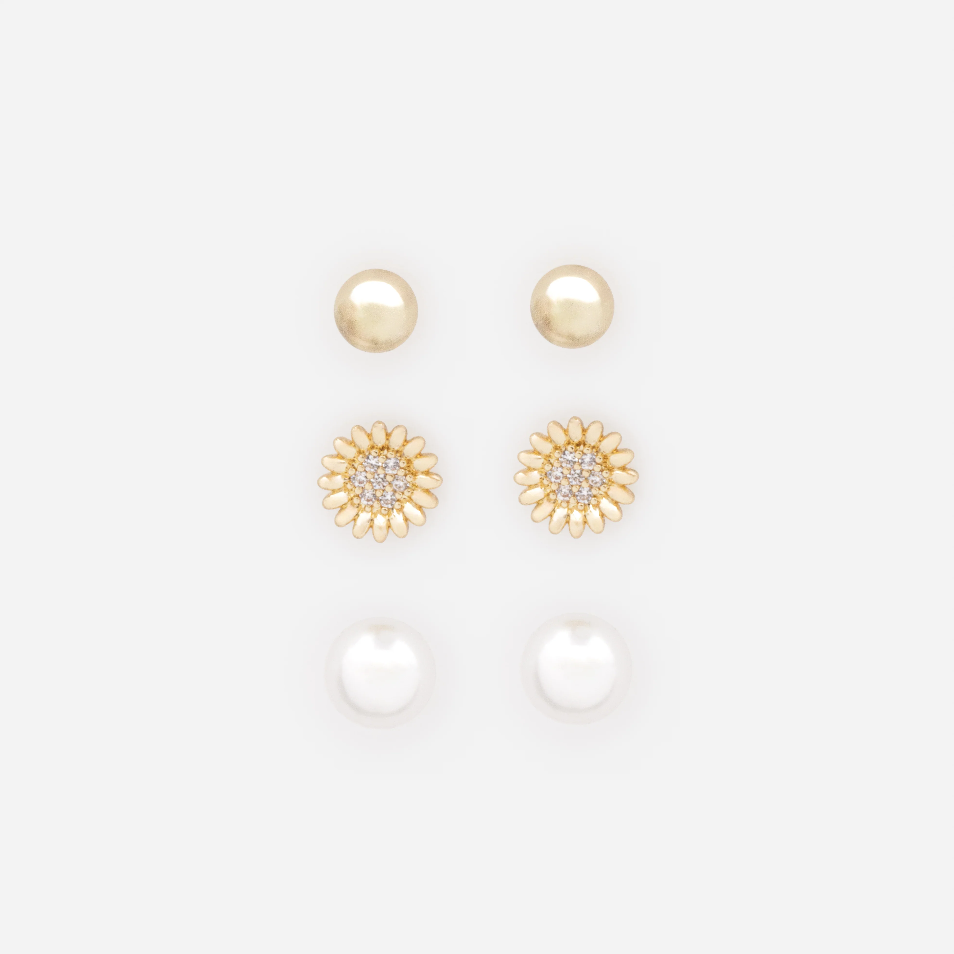 Trio de boucles d'oreilles fixes dorées avec tournesols