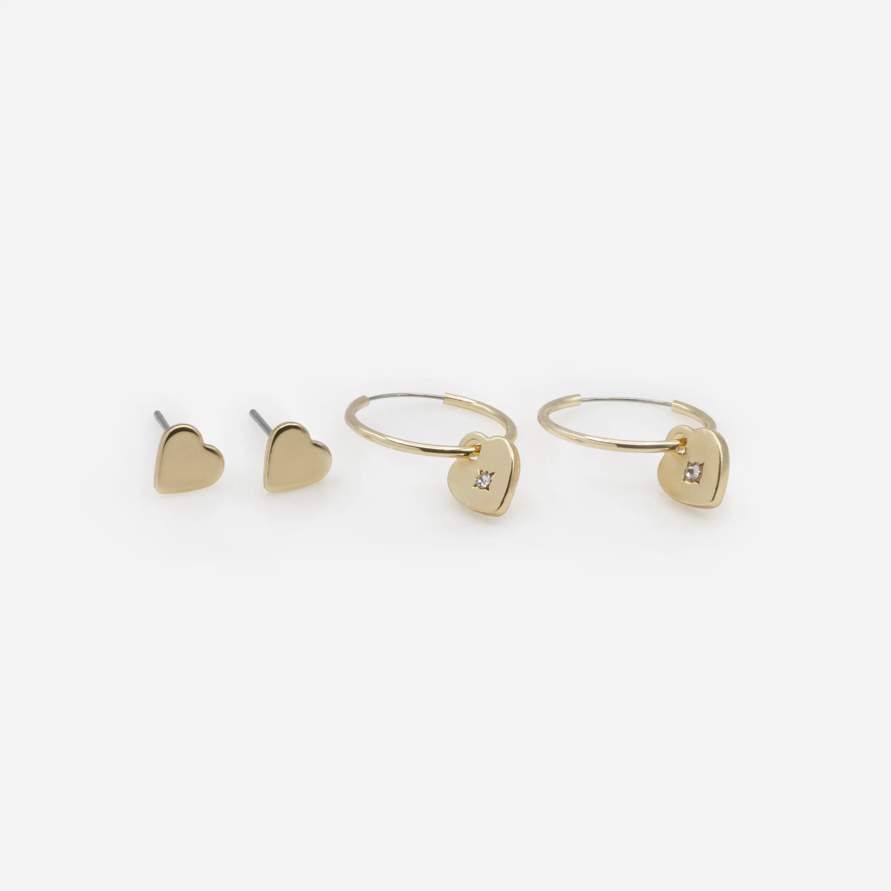 Boucles d'oreilles fixes et anneaux cœurs dorés - Image 2