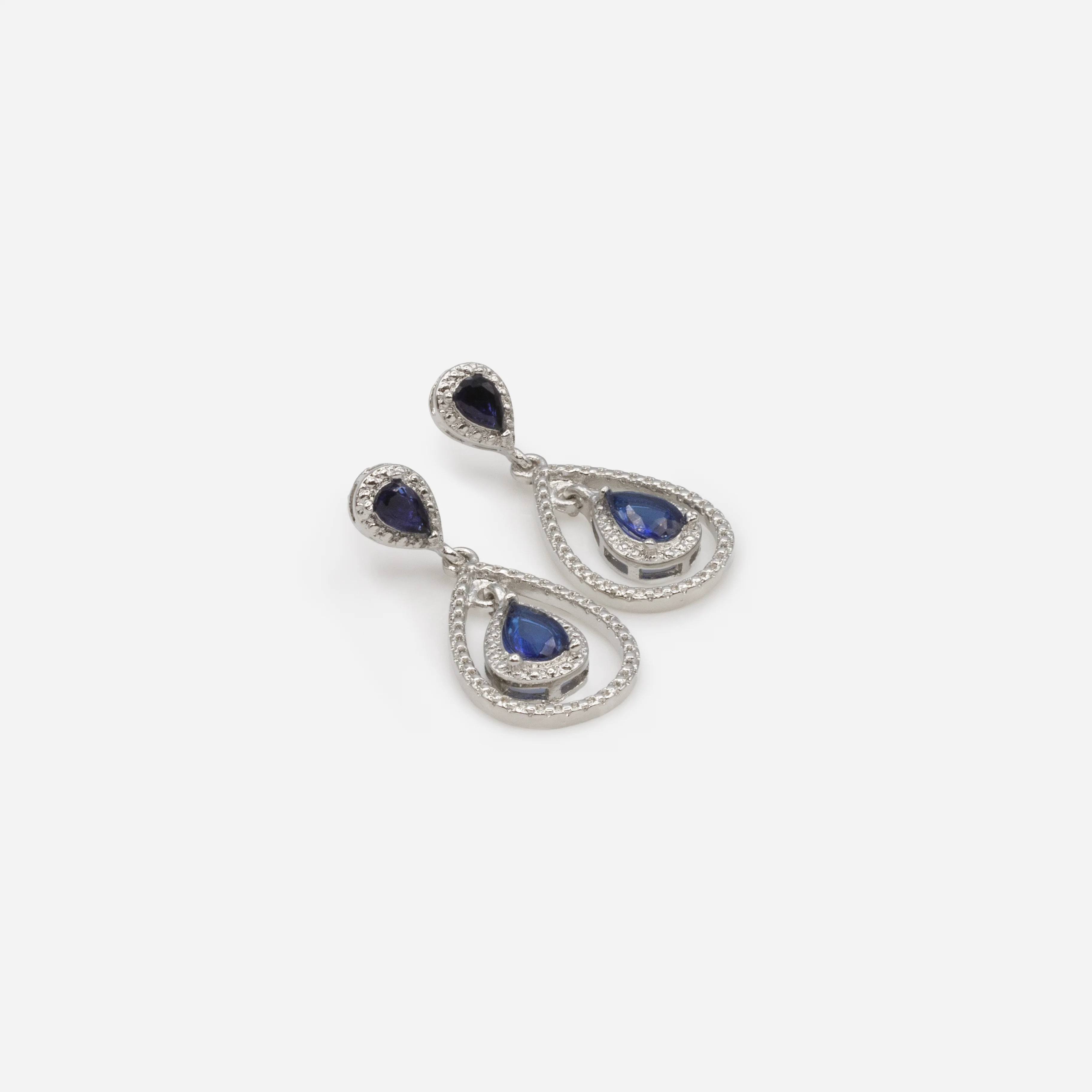 Boucles d'oreilles argentées avec pierres bleues - Image 2