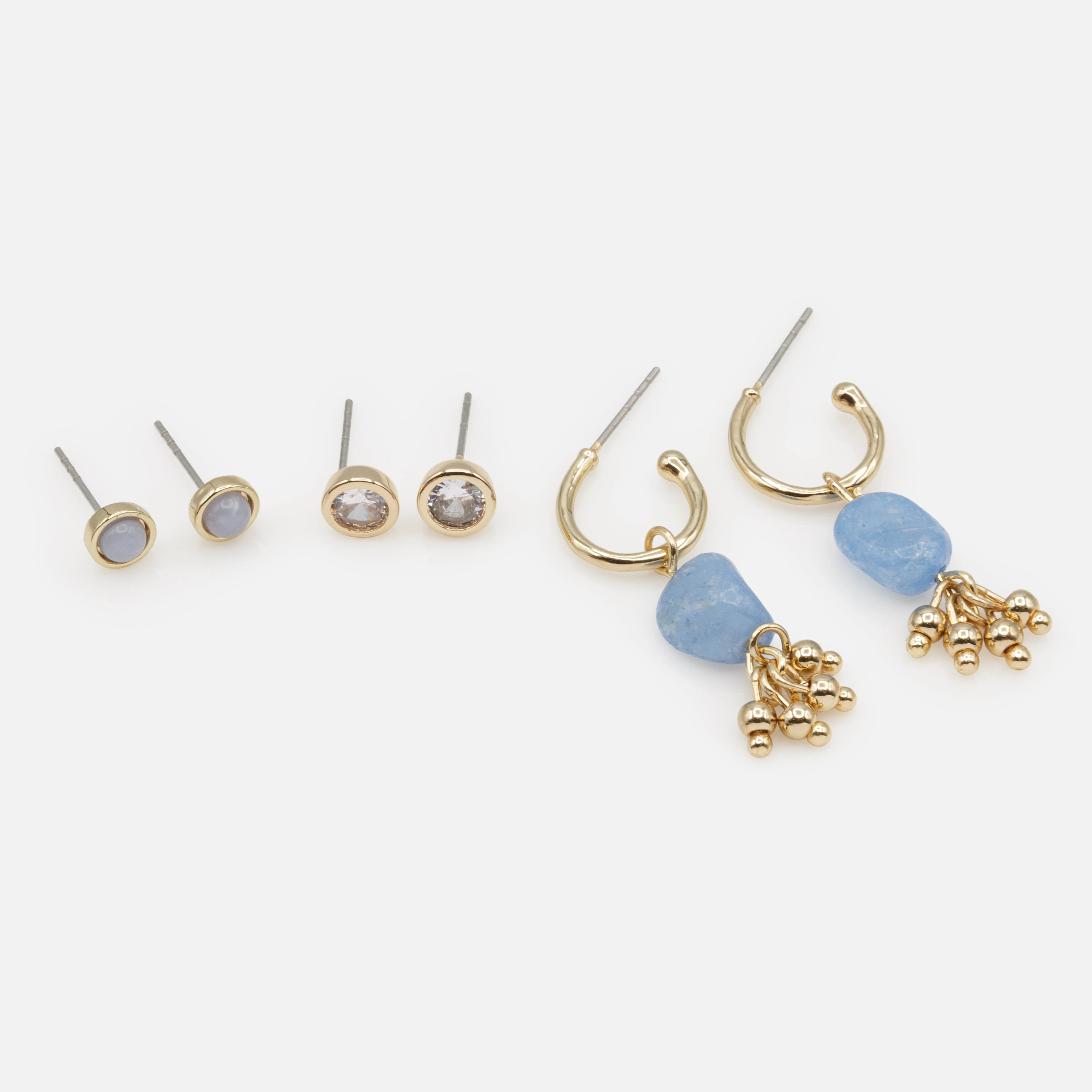 Trio de boucles d'oreilles dorées pierres colorées - Image 2