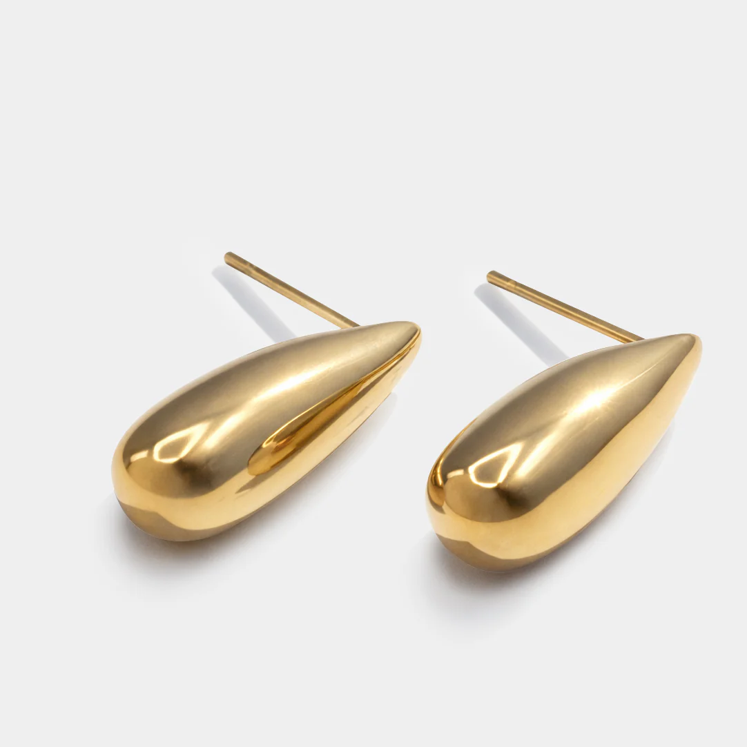 Boucles d'oreilles dorées en forme de goutte en acier inoxydable - Image 2