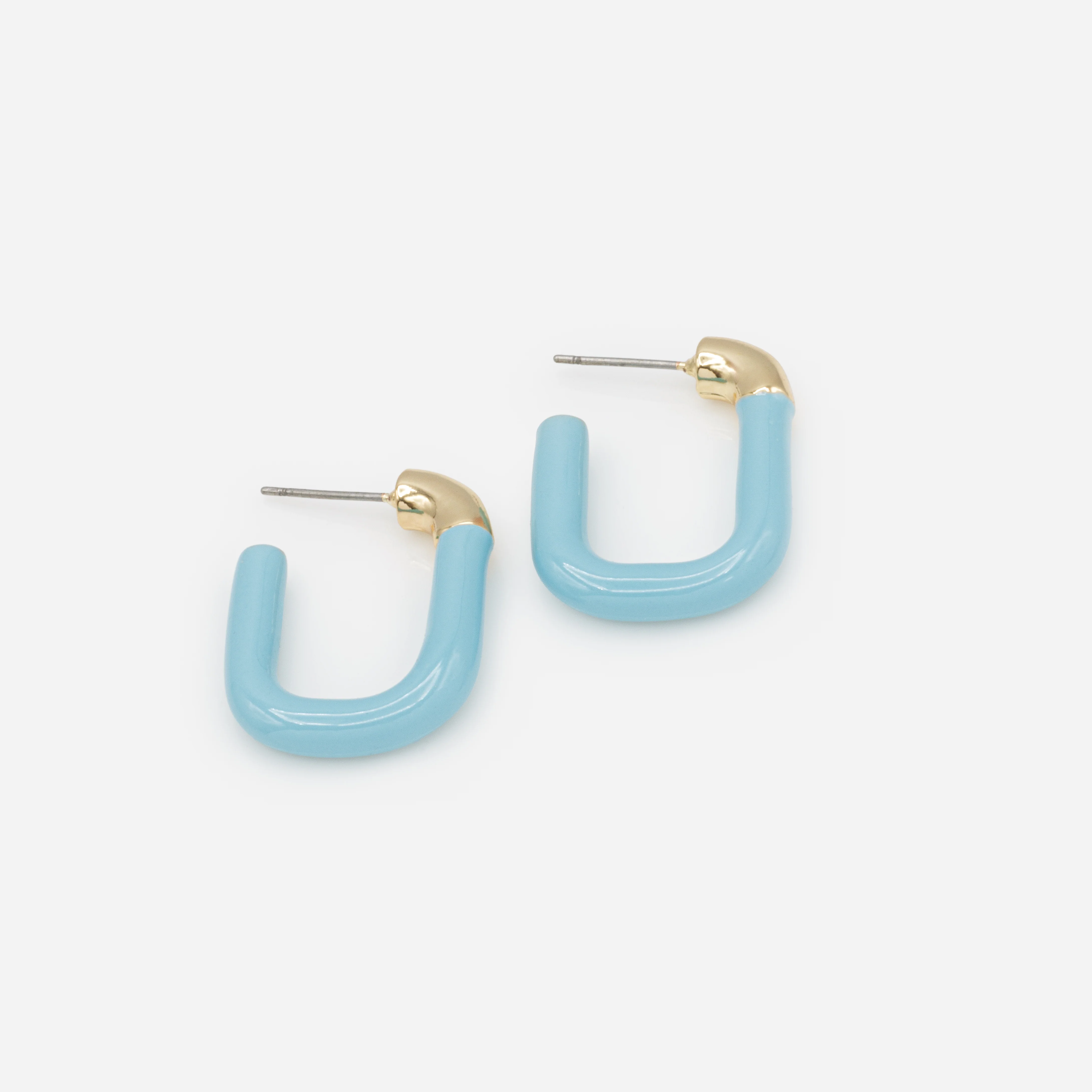 Boucles d'oreilles anneaux dorés et bleu pâle - Image 2