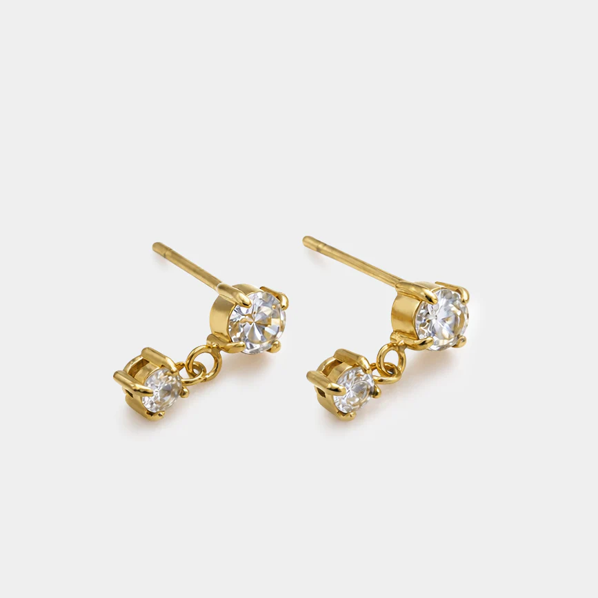 Boucles d'oreilles dorées pendantes en acier inoxydable avec zircons cubiques - Image 3