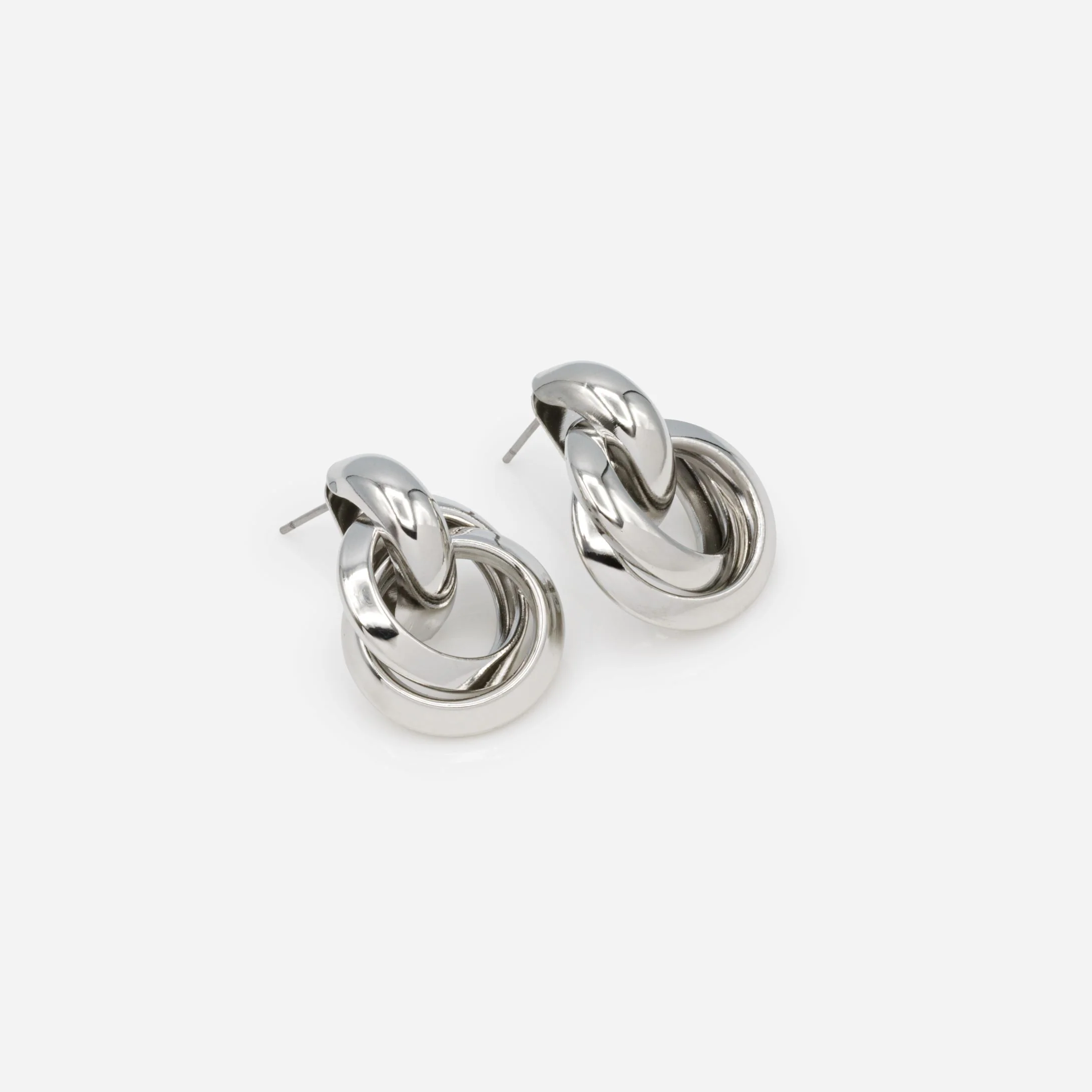 Boucles d'oreilles fixes argentées anneaux suspendus entremêlés - Image 2