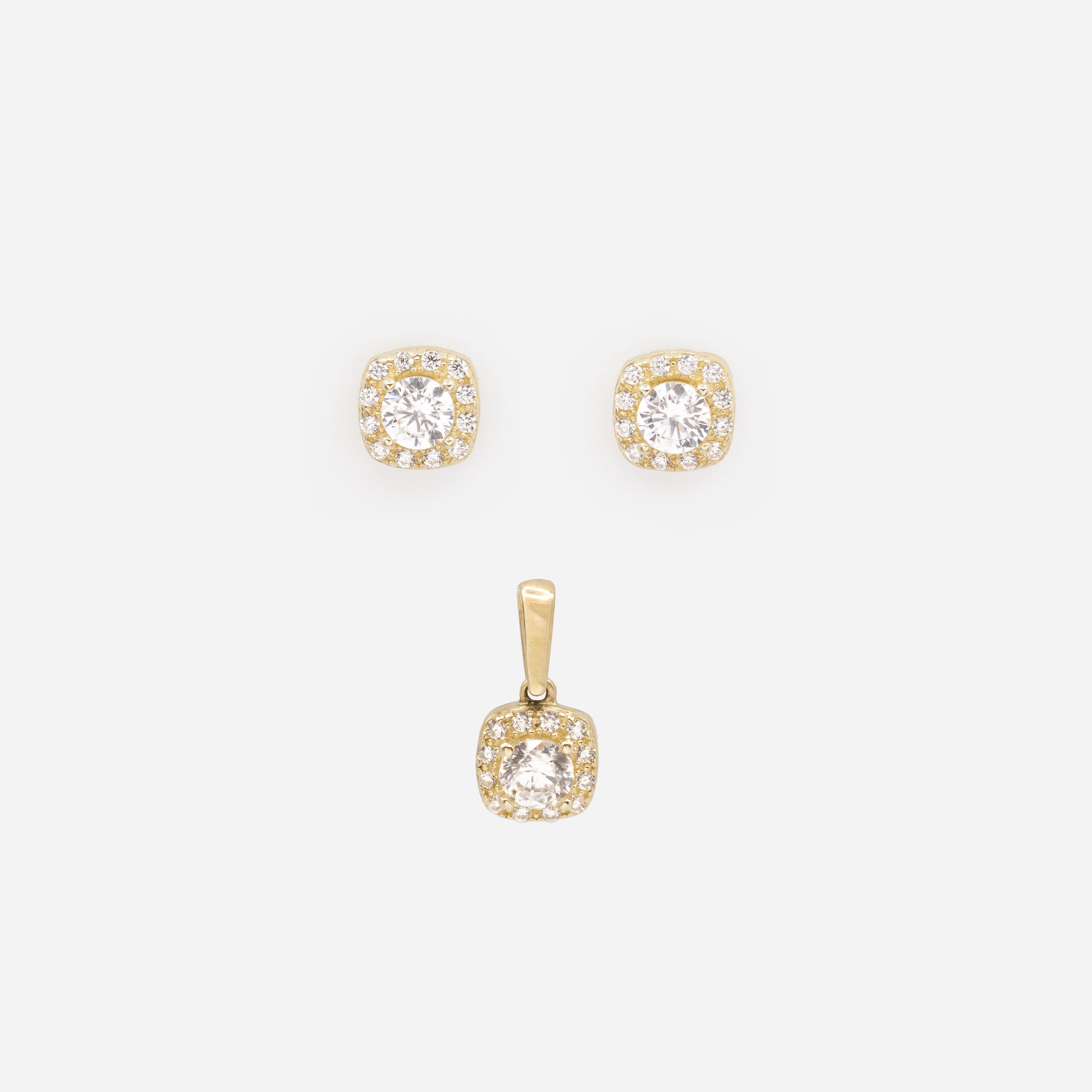 Ensemble boucles d'oreilles et breloque avec zircons cubiques en or 10 carats