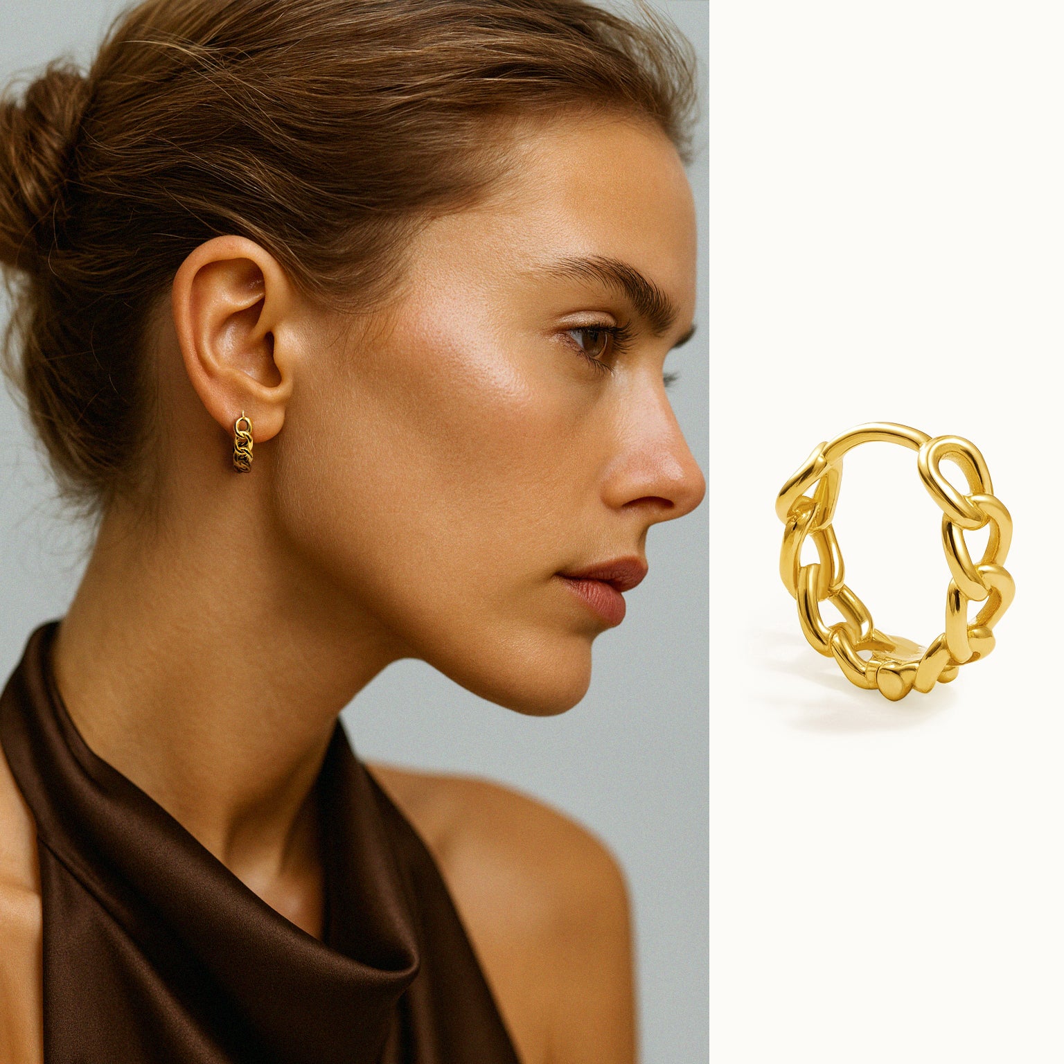 Boucles d'oreilles huggies 13 mm mailles gourmette en or vermeil - Image 5