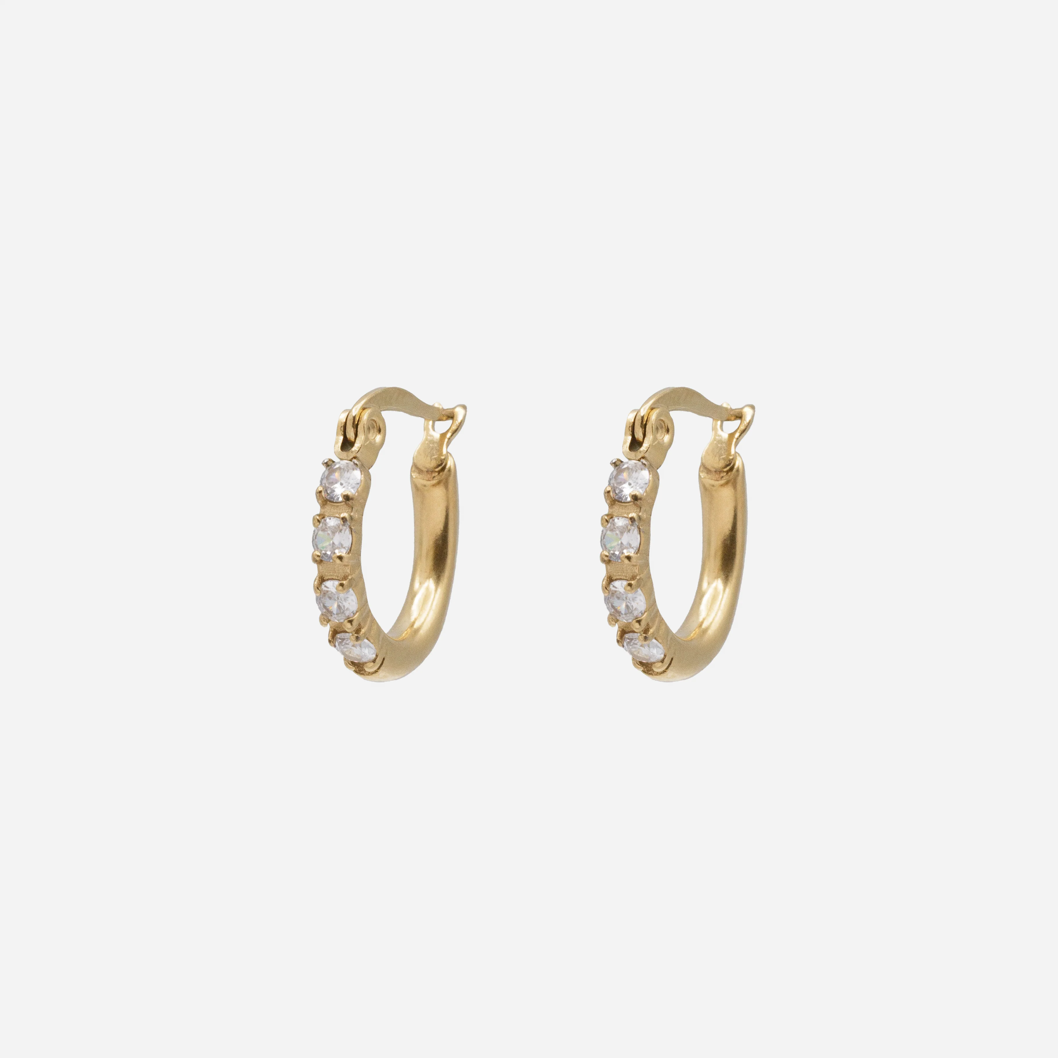 Boucles d'oreilles petits anneaux avec zircons cubiques en acier inoxydable