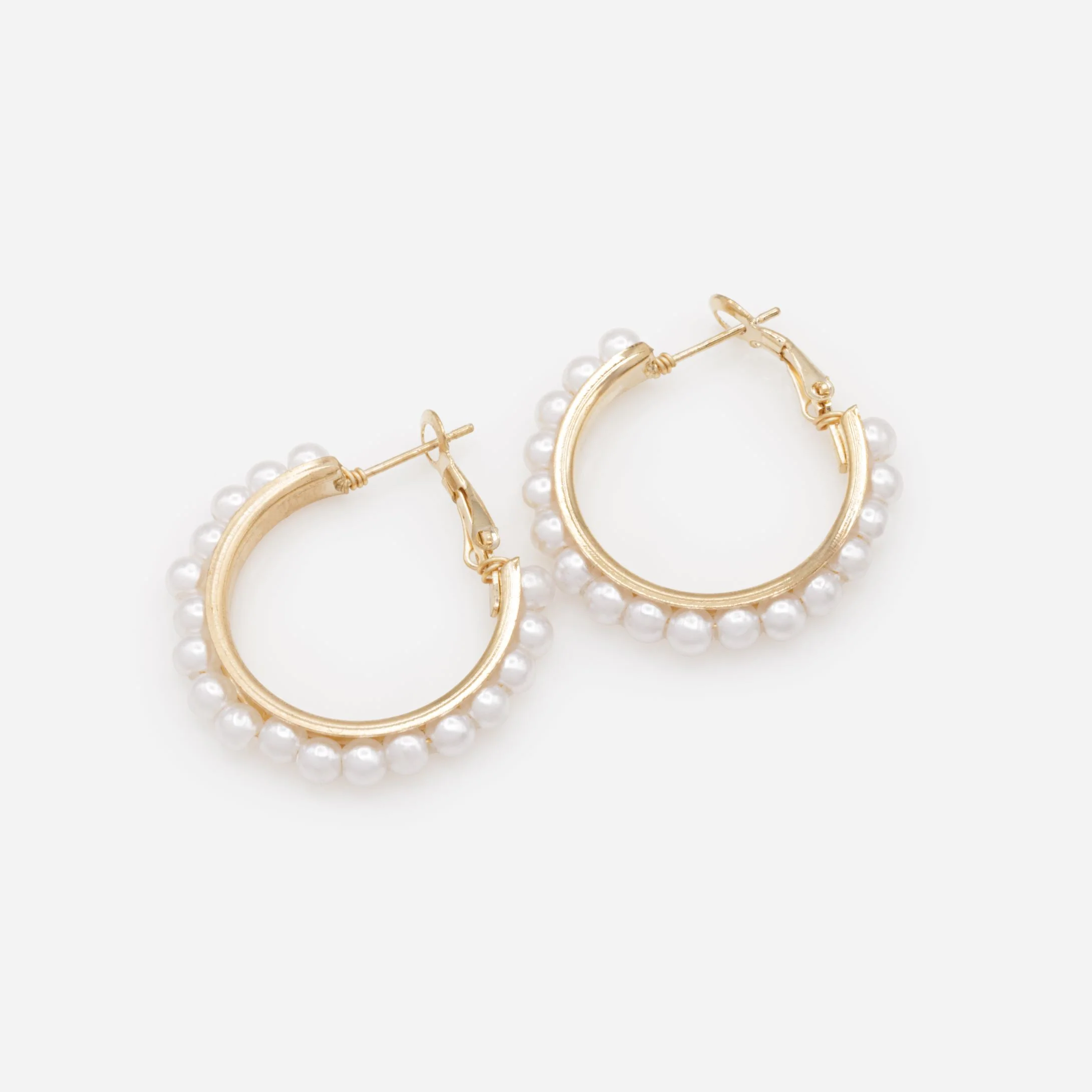 Boucles d'oreilles chemin de perles sur anneau doré - Image 2