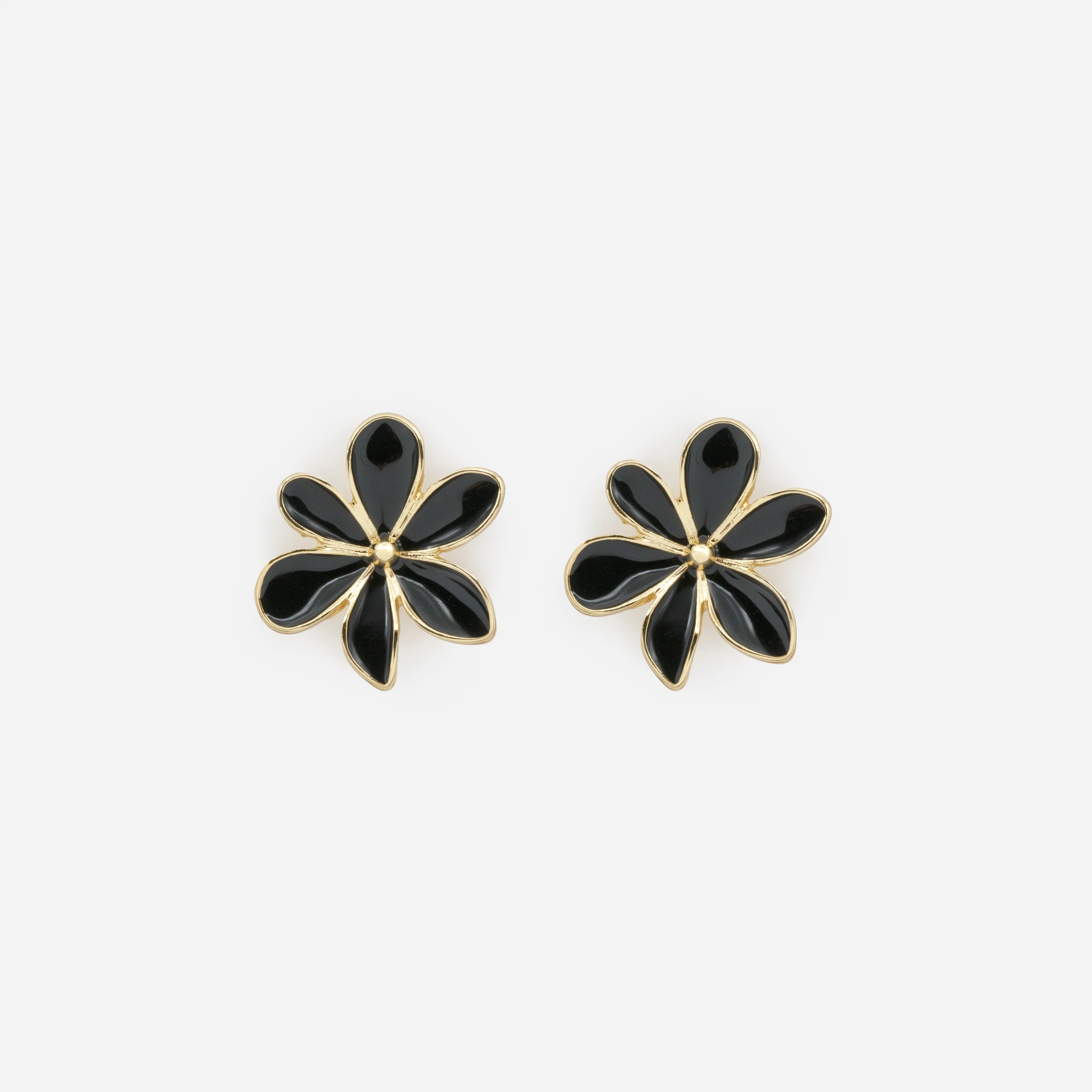 Boucles d'oreilles dorées fleur noire