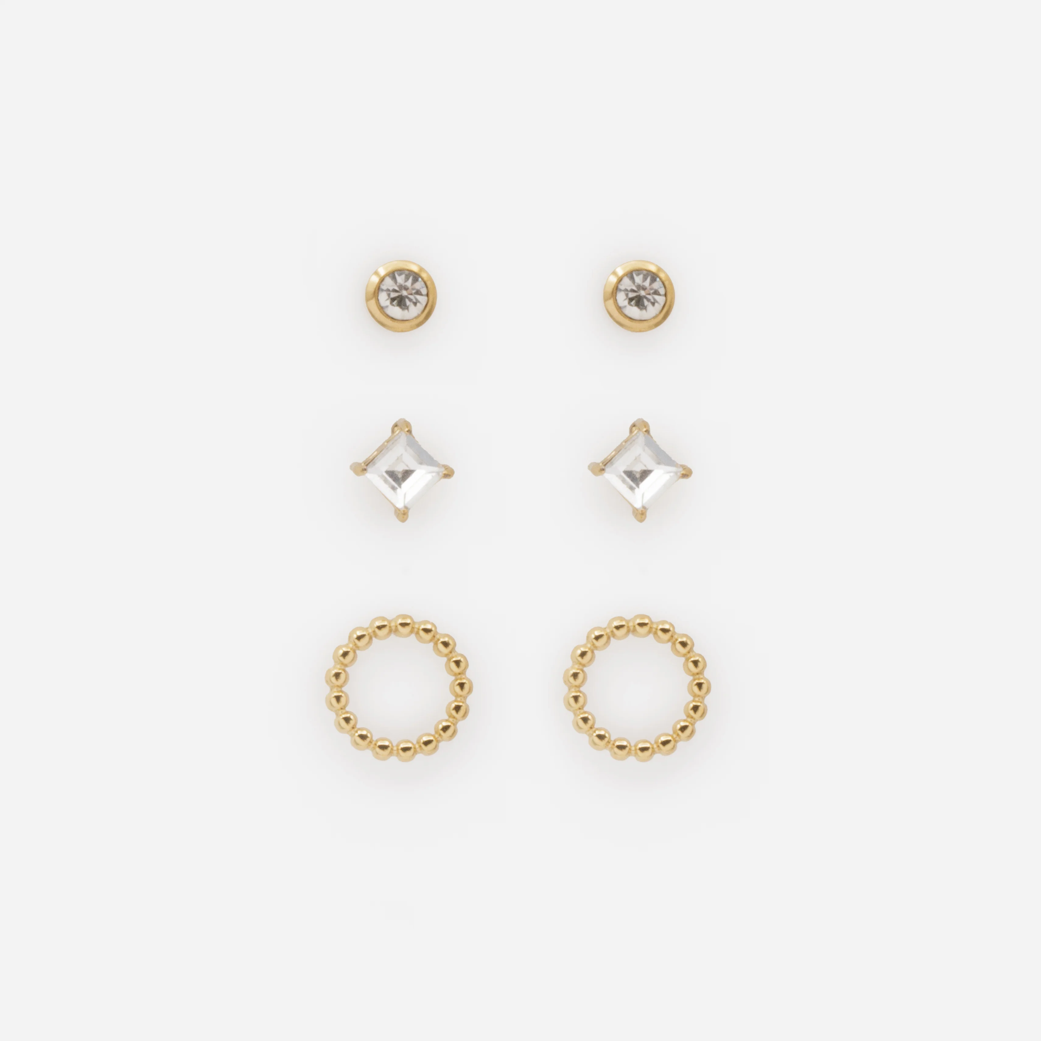 Trio de boucles d'oreilles dorées avec zircons cubiques en acier inoxydable