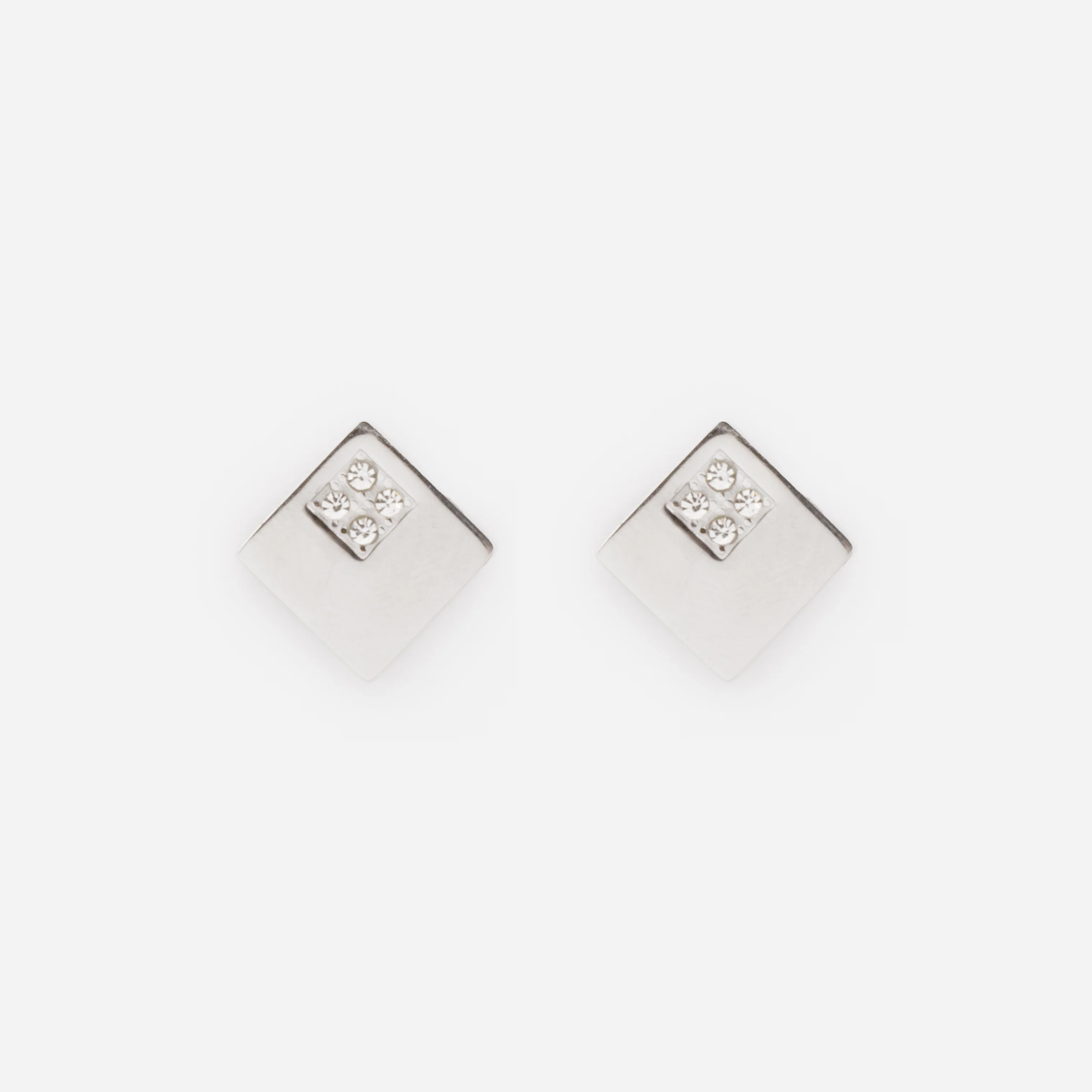 Boucles d'oreilles losanges argentés avec zircons cubiques en acier inoxydable