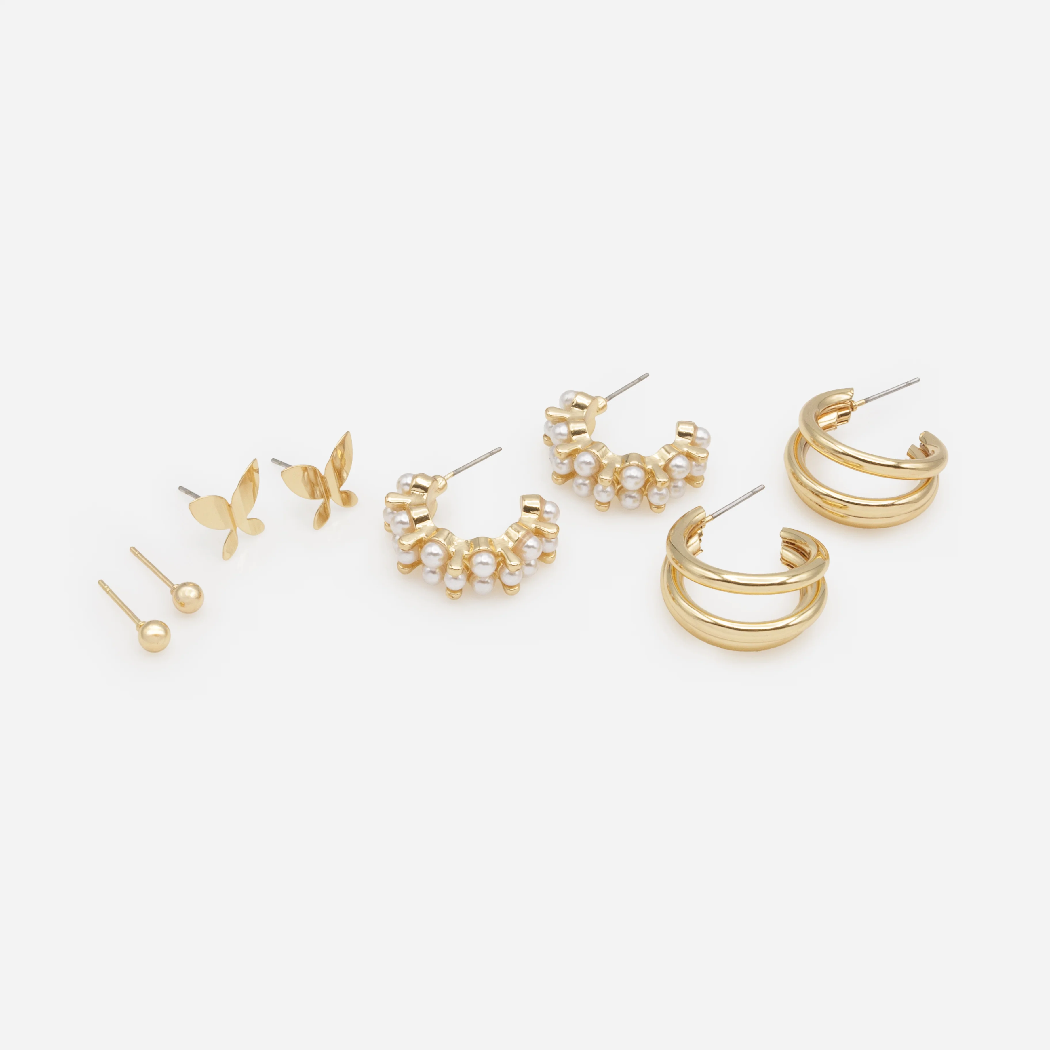 Quatuor de boucles d'oreilles dorées perles et papillons - Image 2