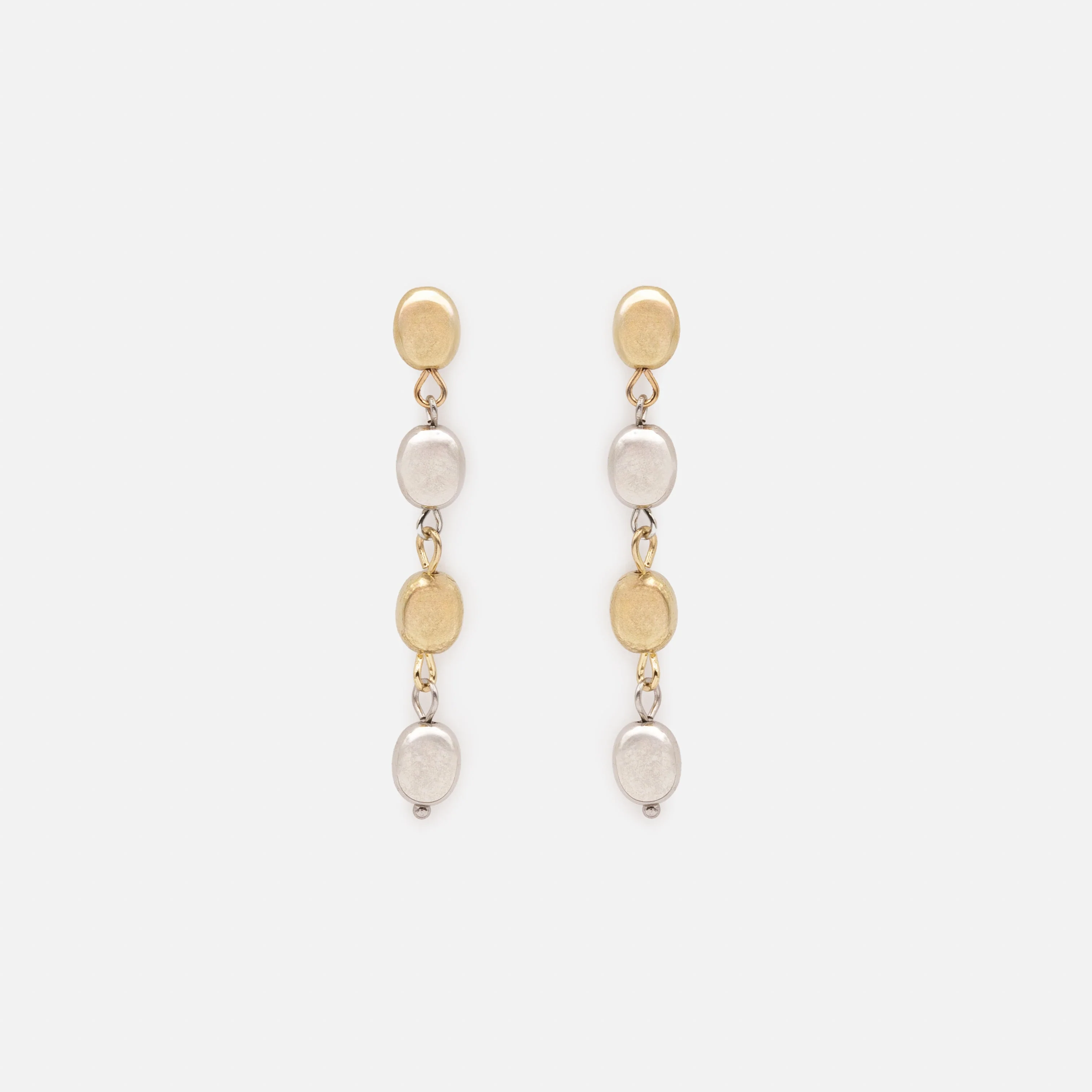 Boucles d'oreilles pendantes billes plates deux tons