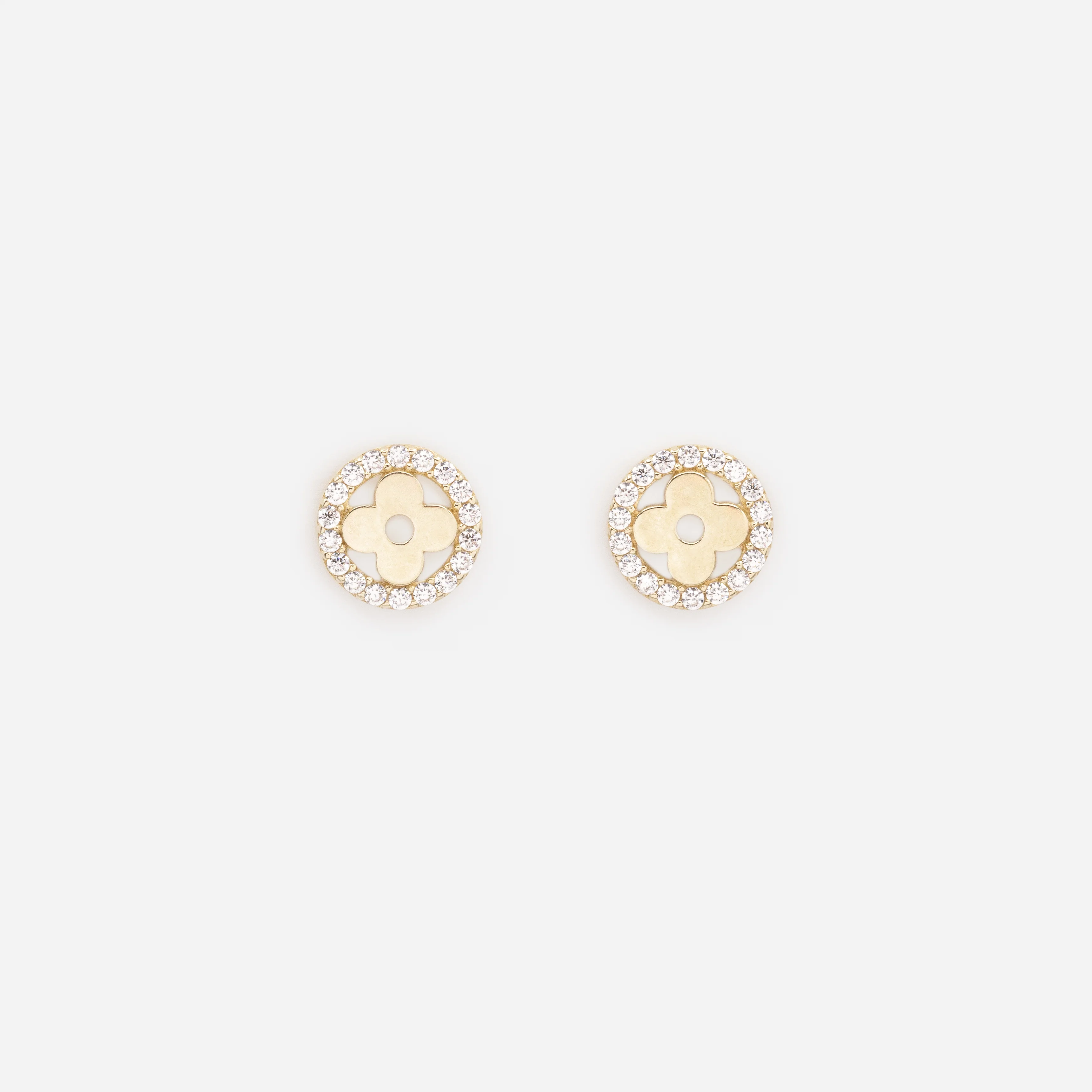 Boucles d'oreilles petite fleur dans son jardin de zircons cubiques en or 10 carats
