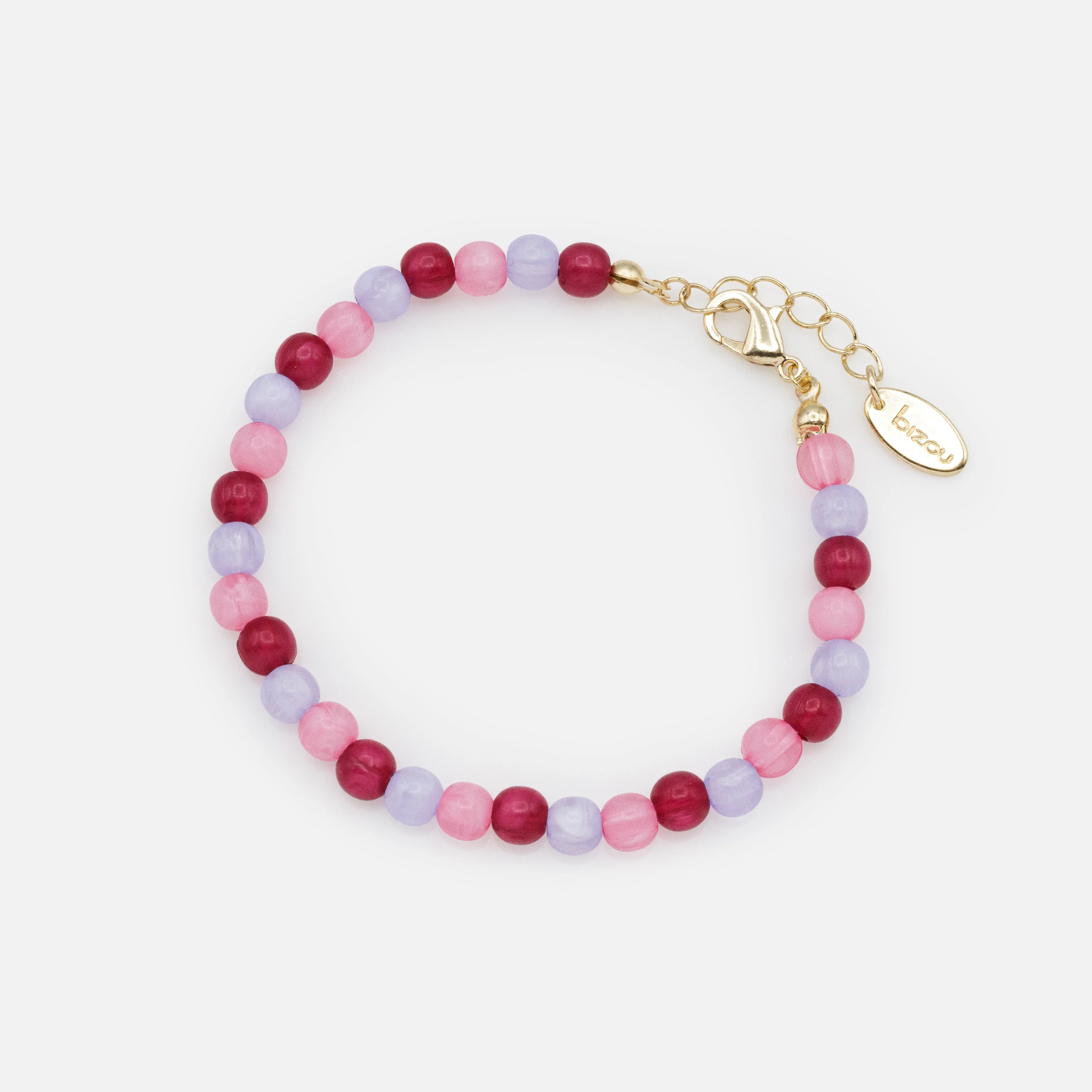 Bracelet à billes rondes lilas, rose pâle & rose foncé