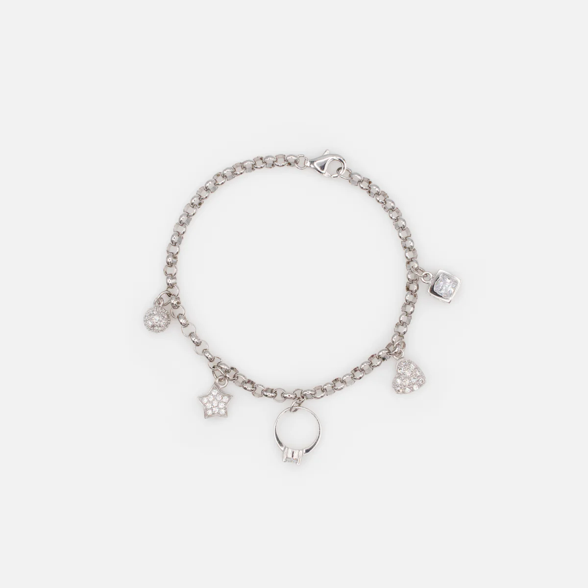 Bracelet Ă breloques avec zircons cubiques en argent sterling