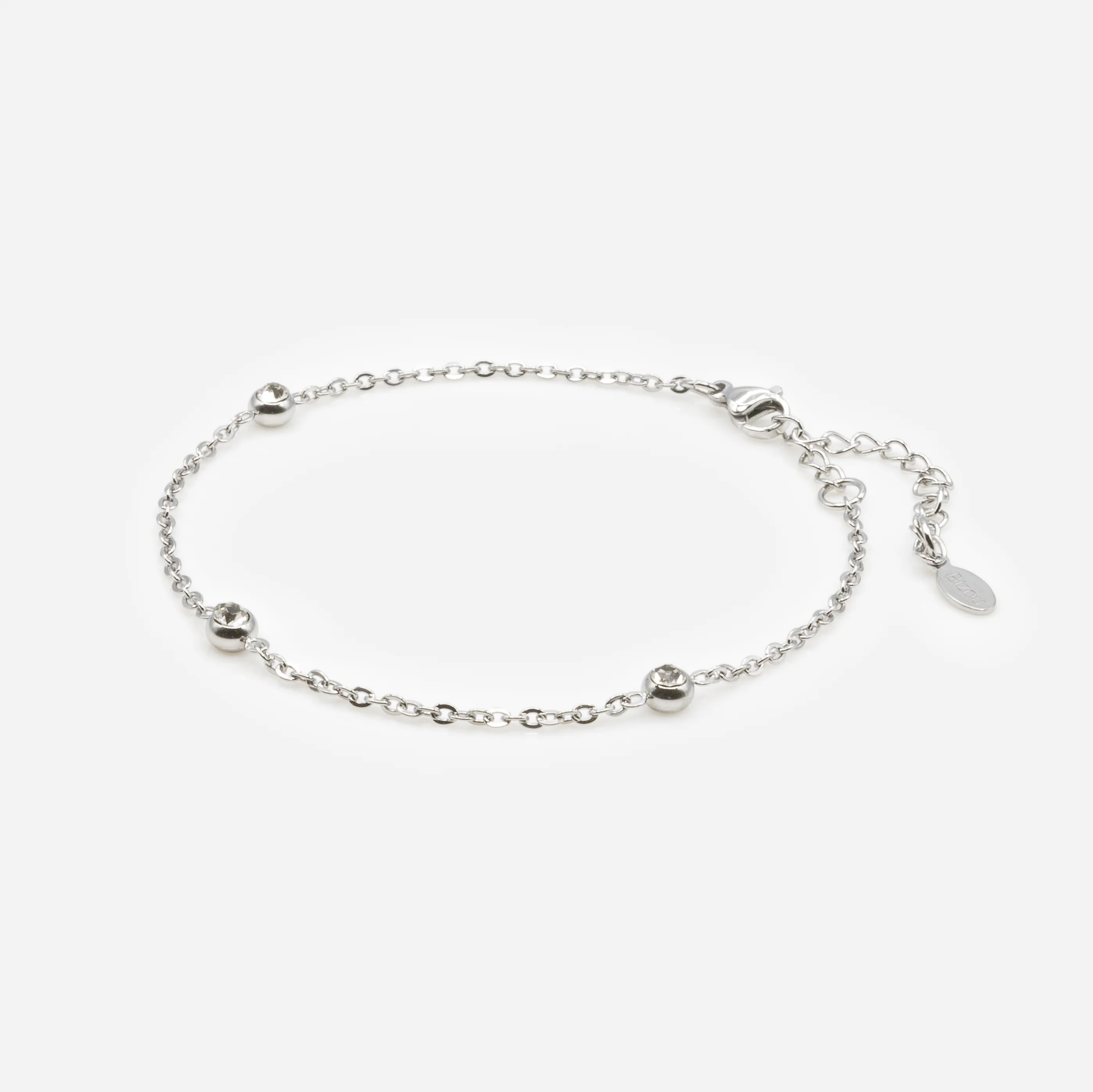 Bracelet argenté trio de zircons cubiques en acier inoxydable - Image 2