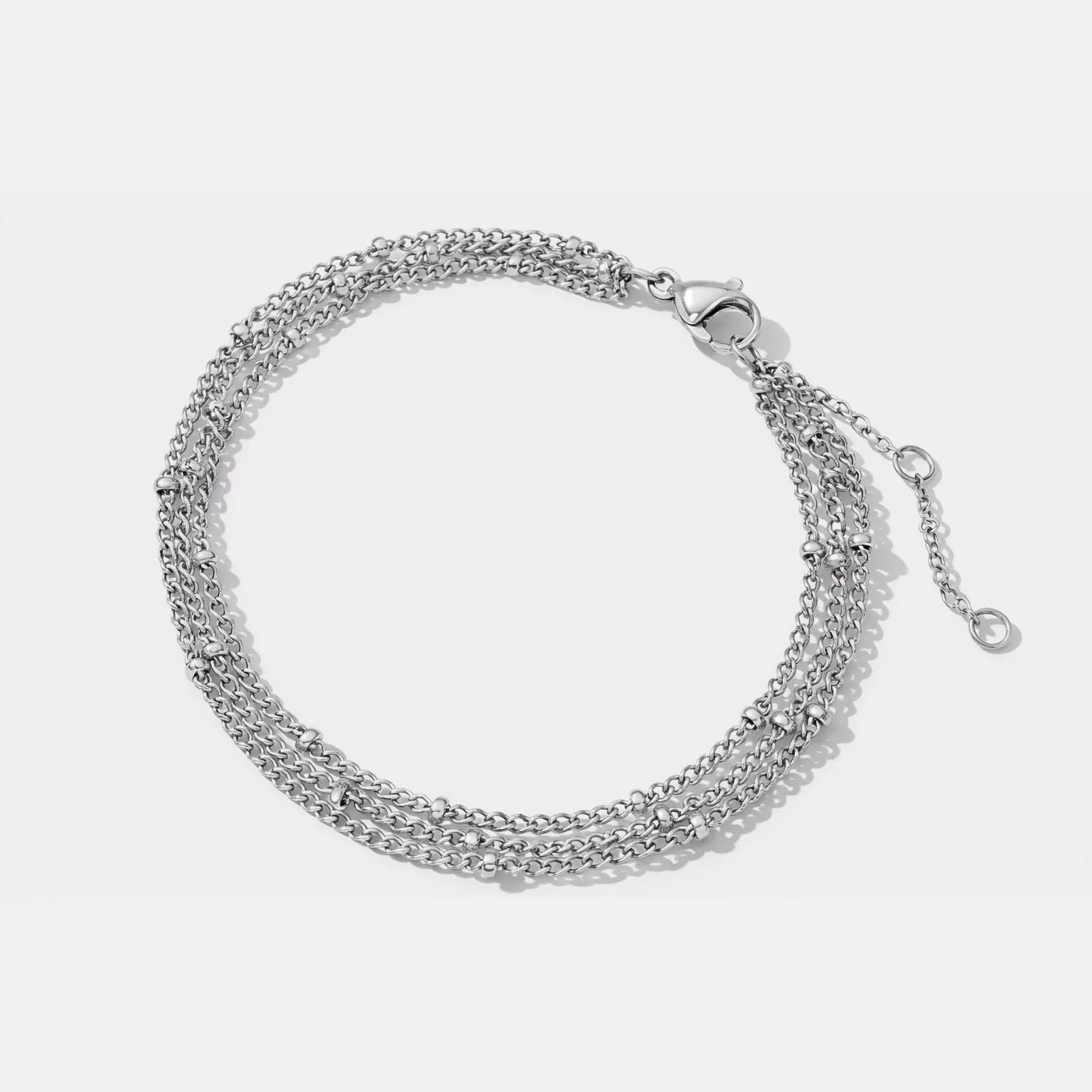 Bracelet argenté triple chaîne billes délicates en acier inoxydable