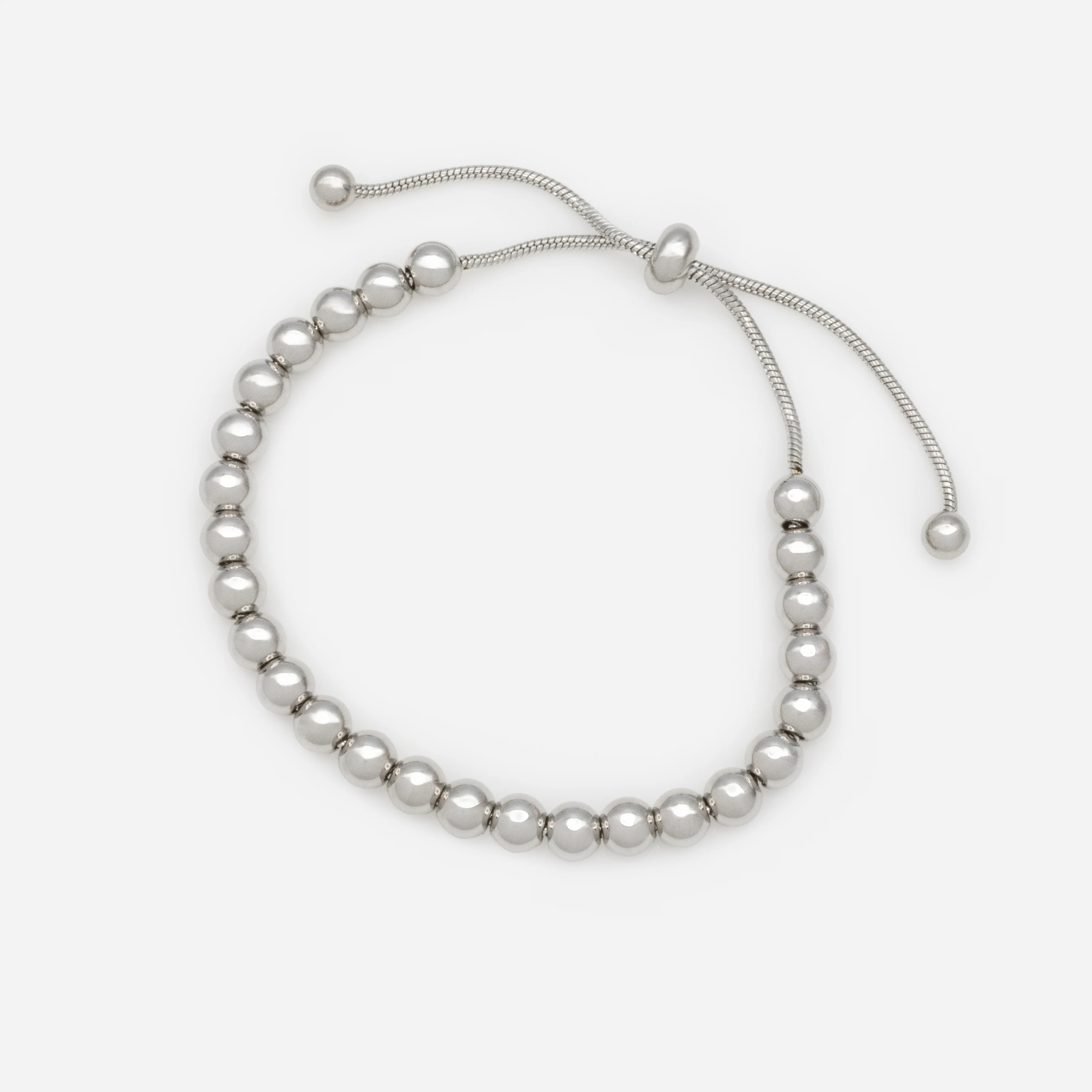 Bracelet de billes argentées ajustable en acier inoxydable