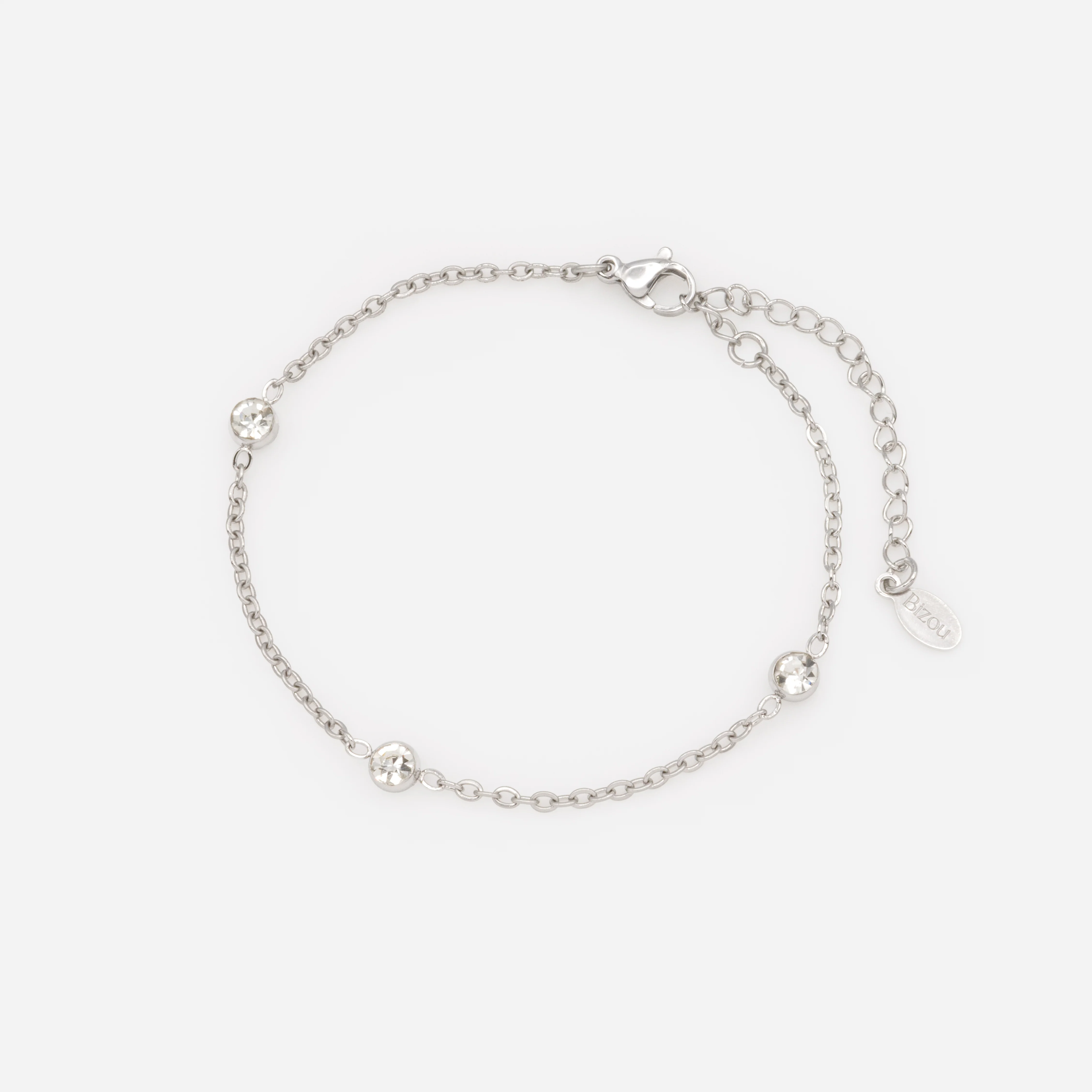 Bracelet argenté avec trio de zircons cubiques en acier inoxydable