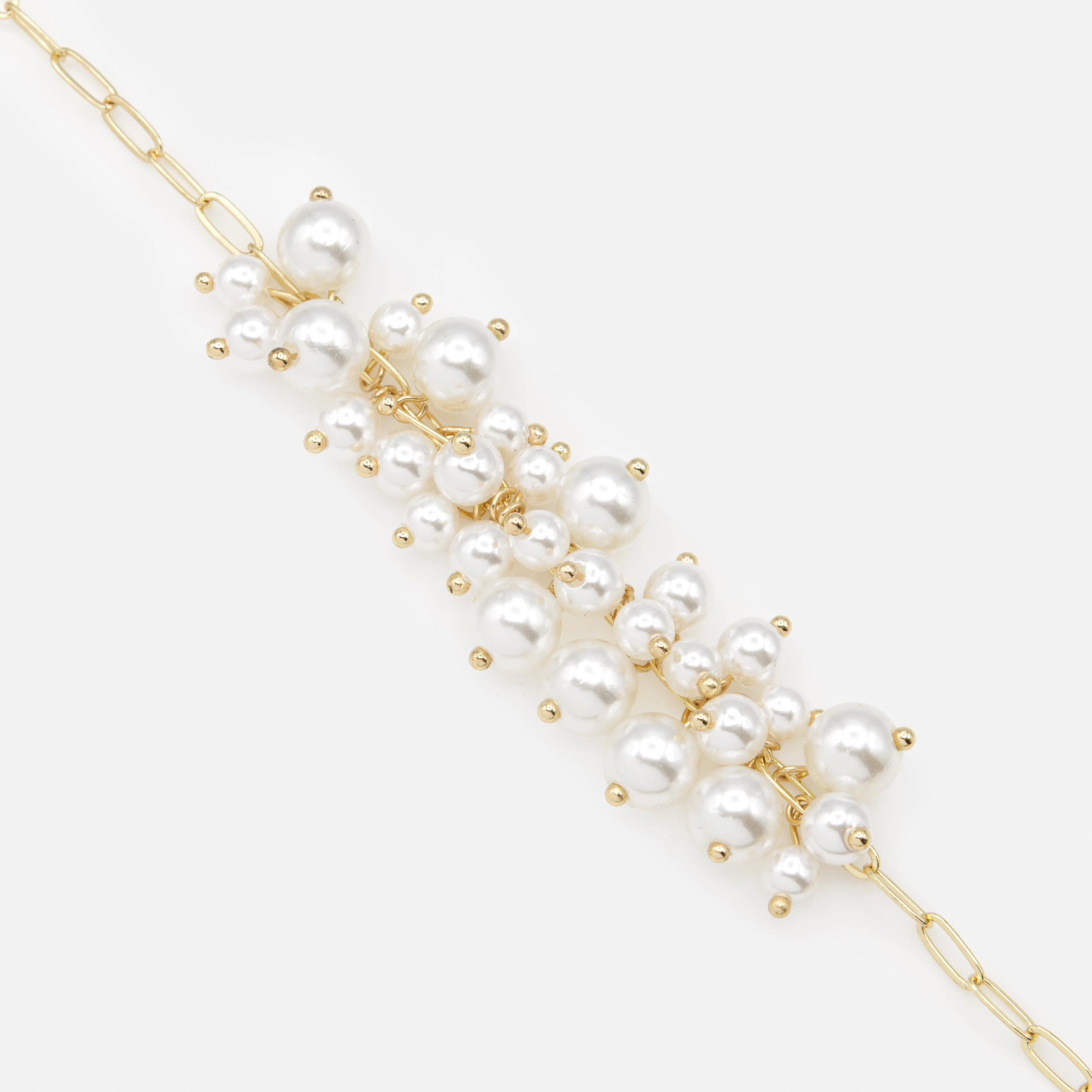 Bracelet doré bouquets de perles synthétiques - Image 2