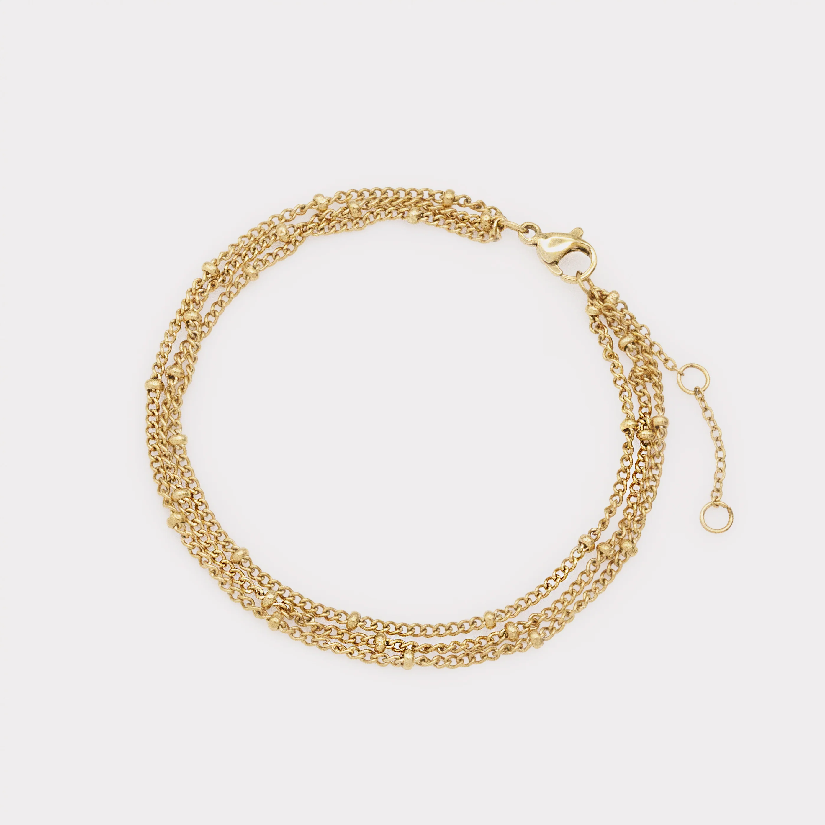 Bracelet doré triple chaîne billes délicates en acier inoxydable