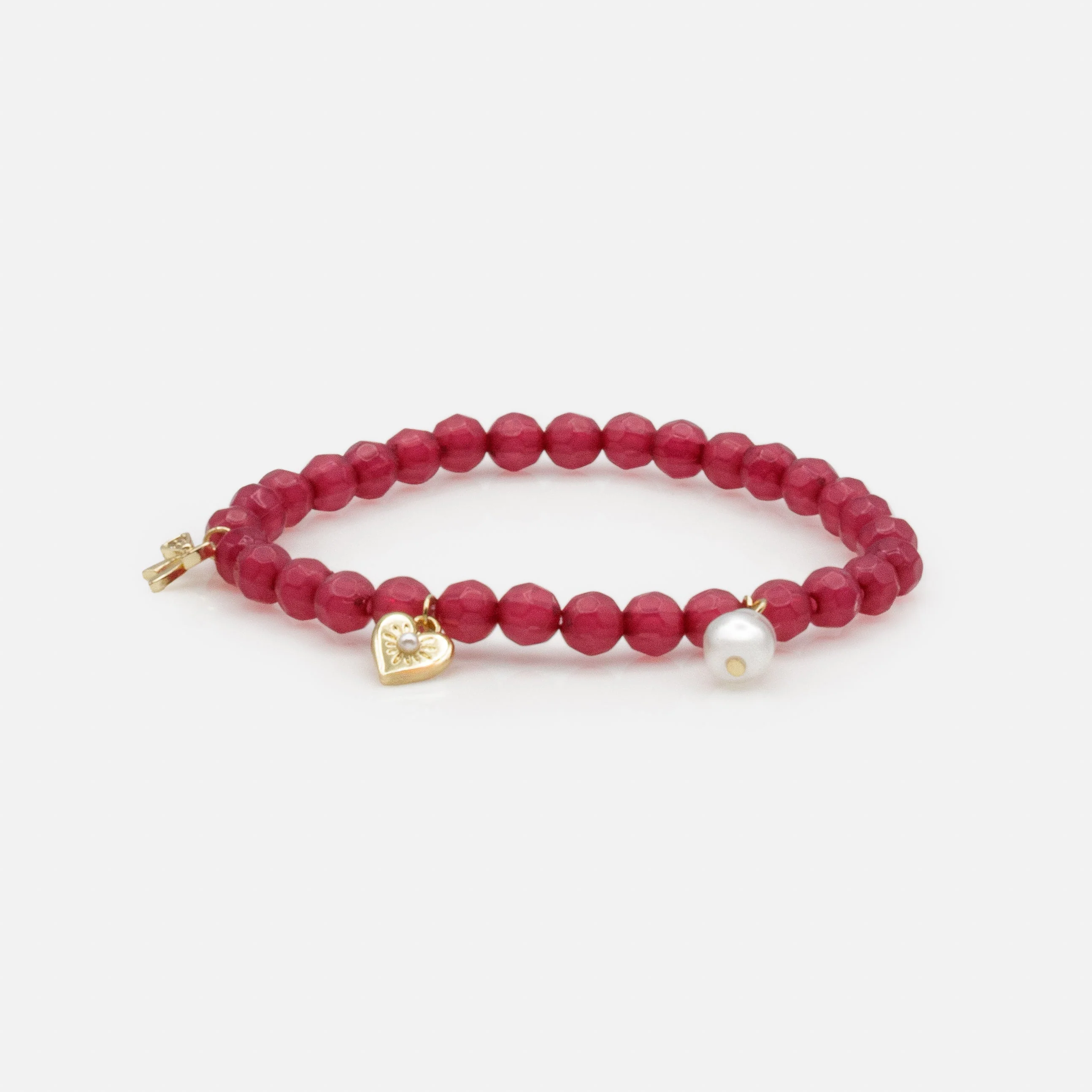 Bracelet élastique à billes rose foncé avec trio de breloques - Image 2