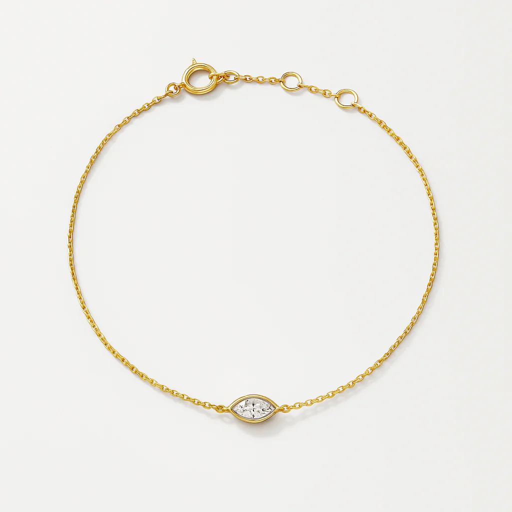 Bracelet en or 10 carats serti d'un zircon cubique taillé en marquise