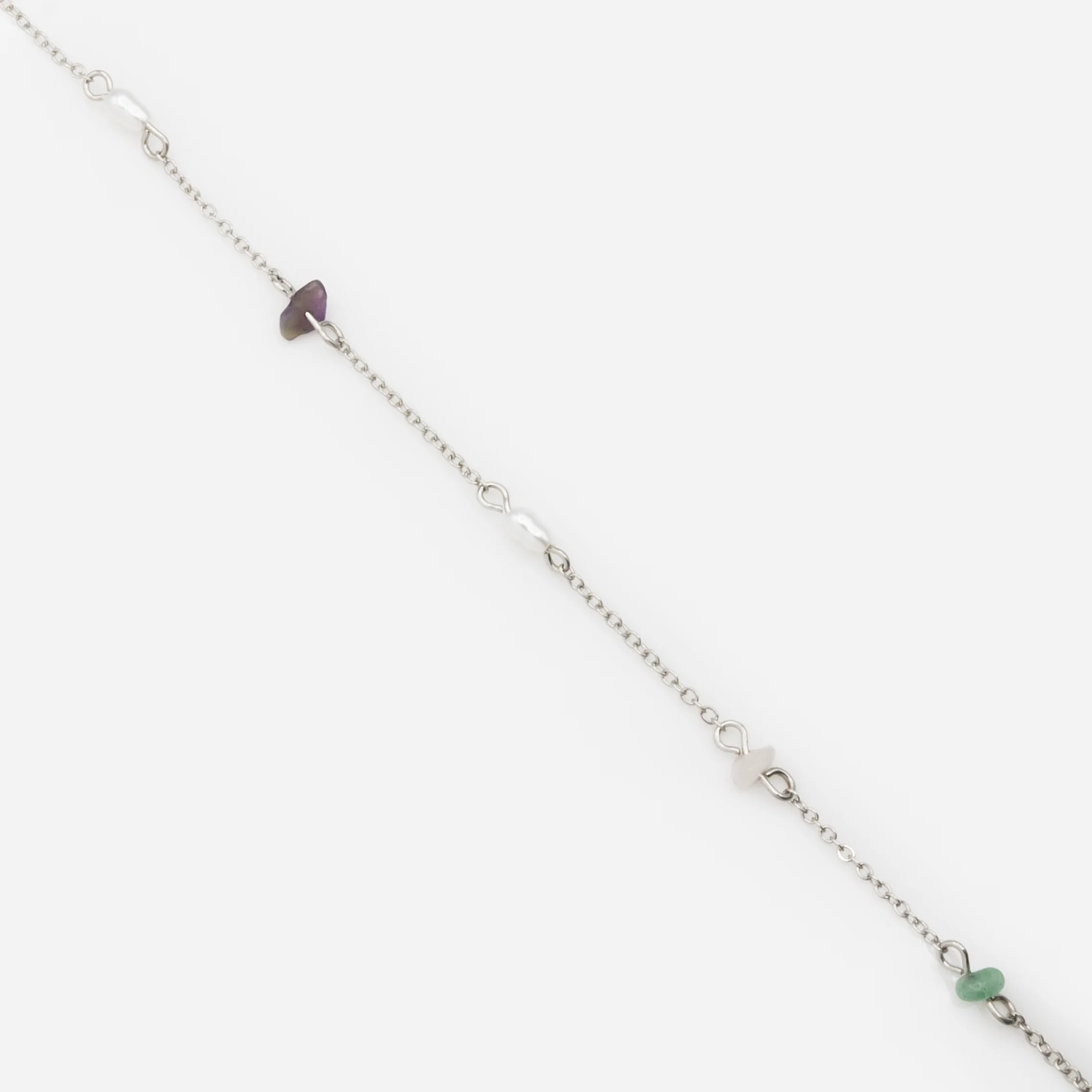 Chaîne de cheville argentée avec perles et pierres de couleur - Image 2