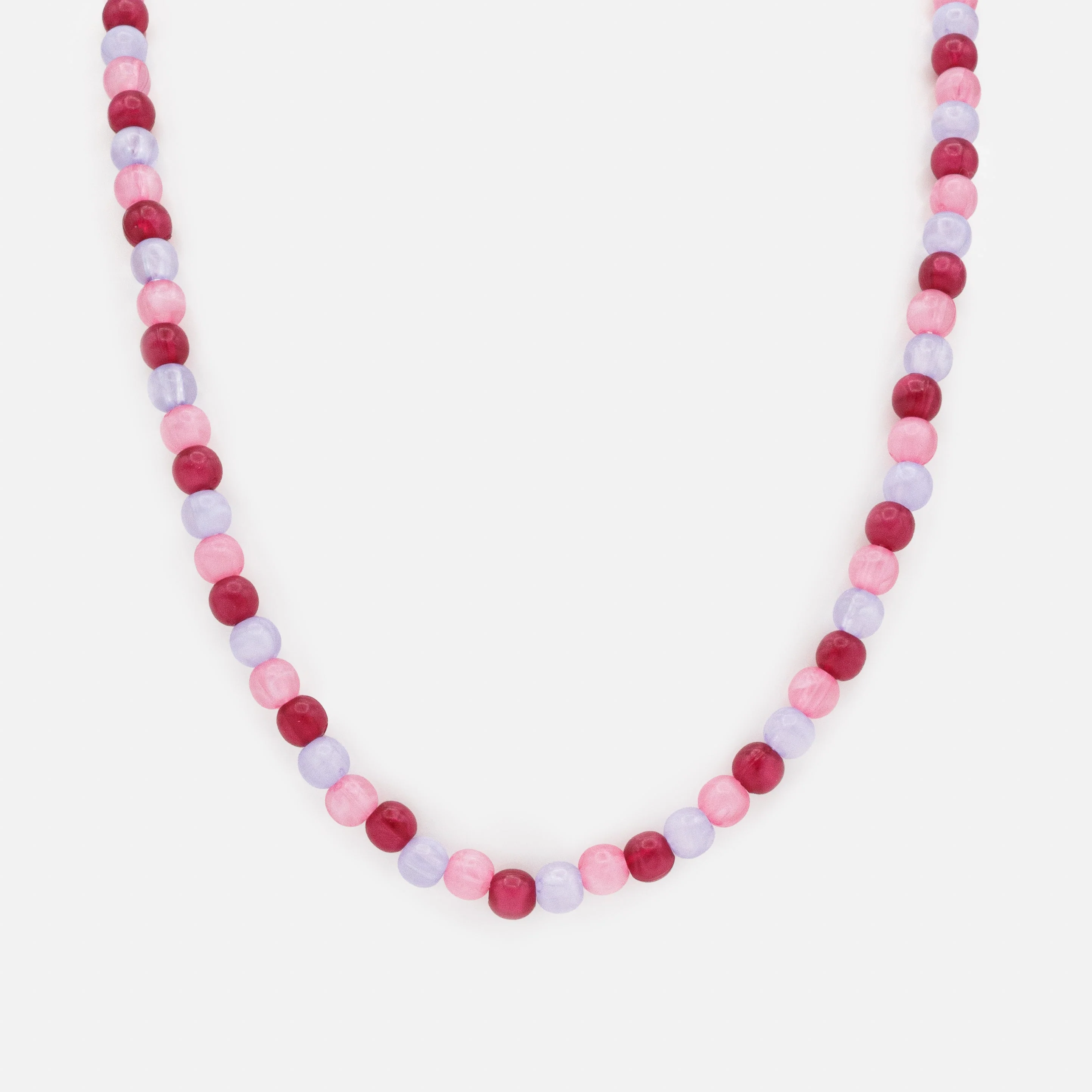Collier à billes rondes lilas, rose pâle & rose foncé