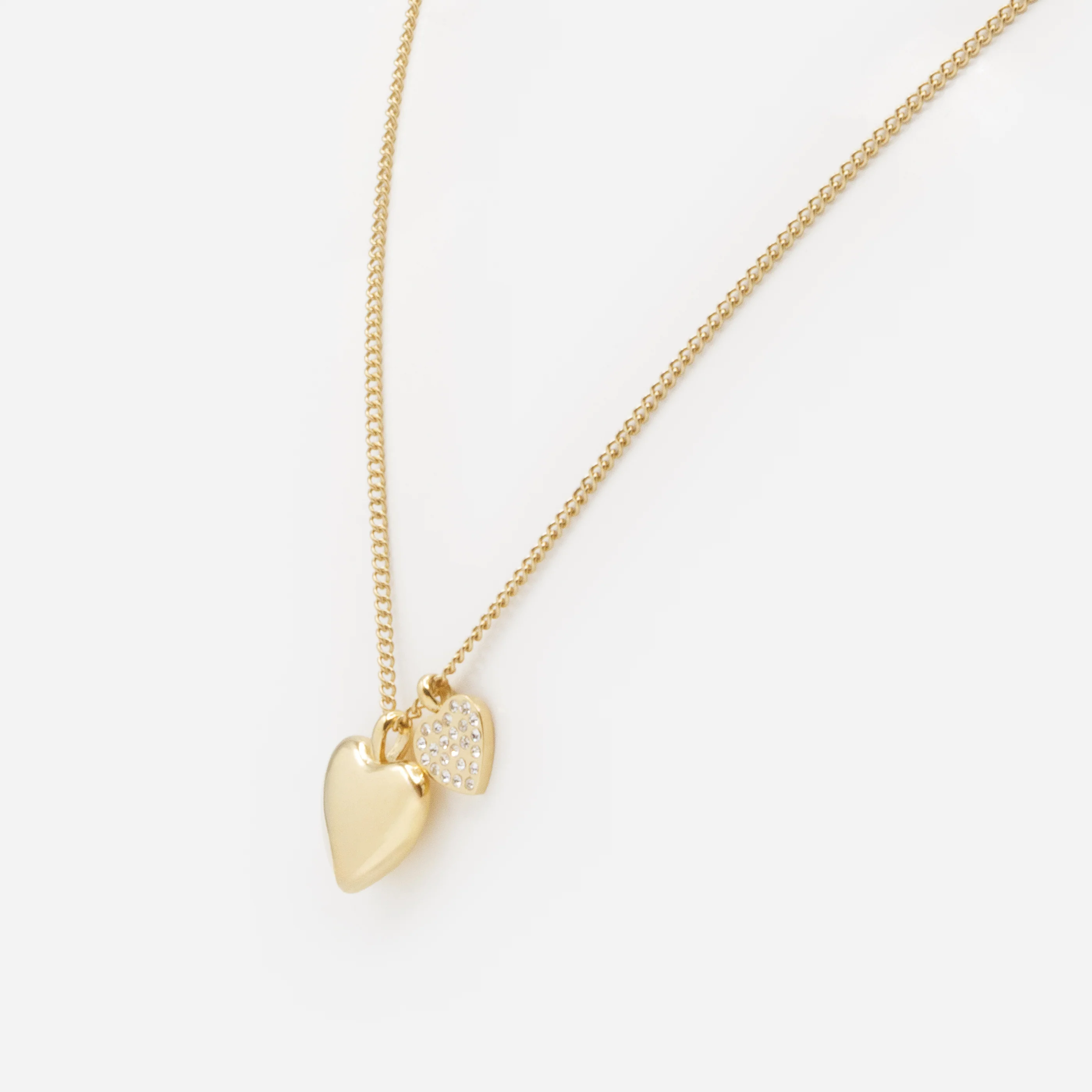Collier doré coeurs en duo avec zircons cubiques en acier inoxydable - Image 2